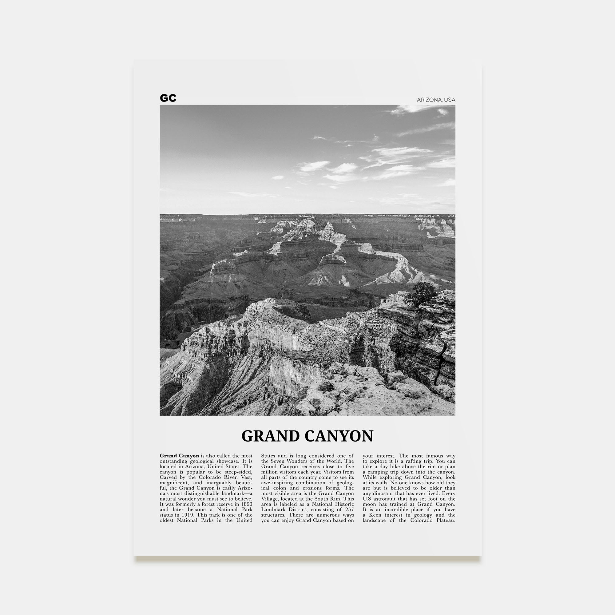 Grand Canyon Travel B&W Poster
