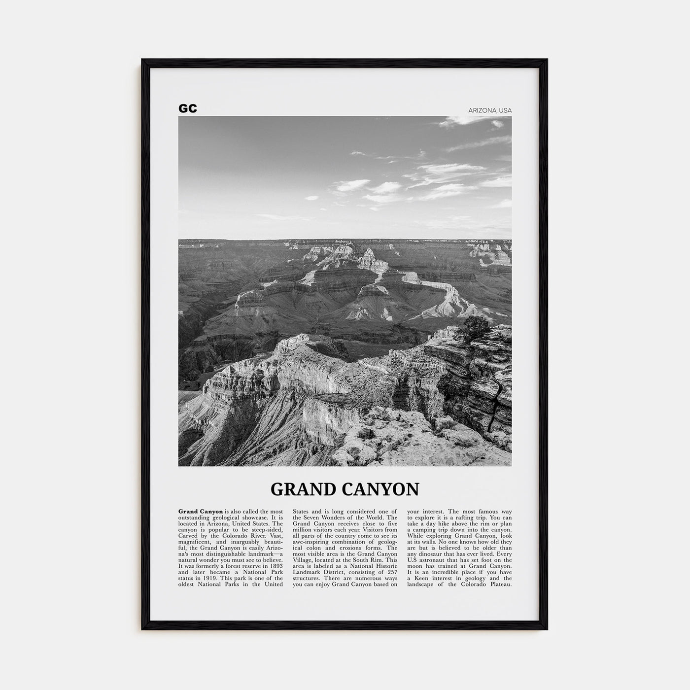 Grand Canyon Travel B&W Poster