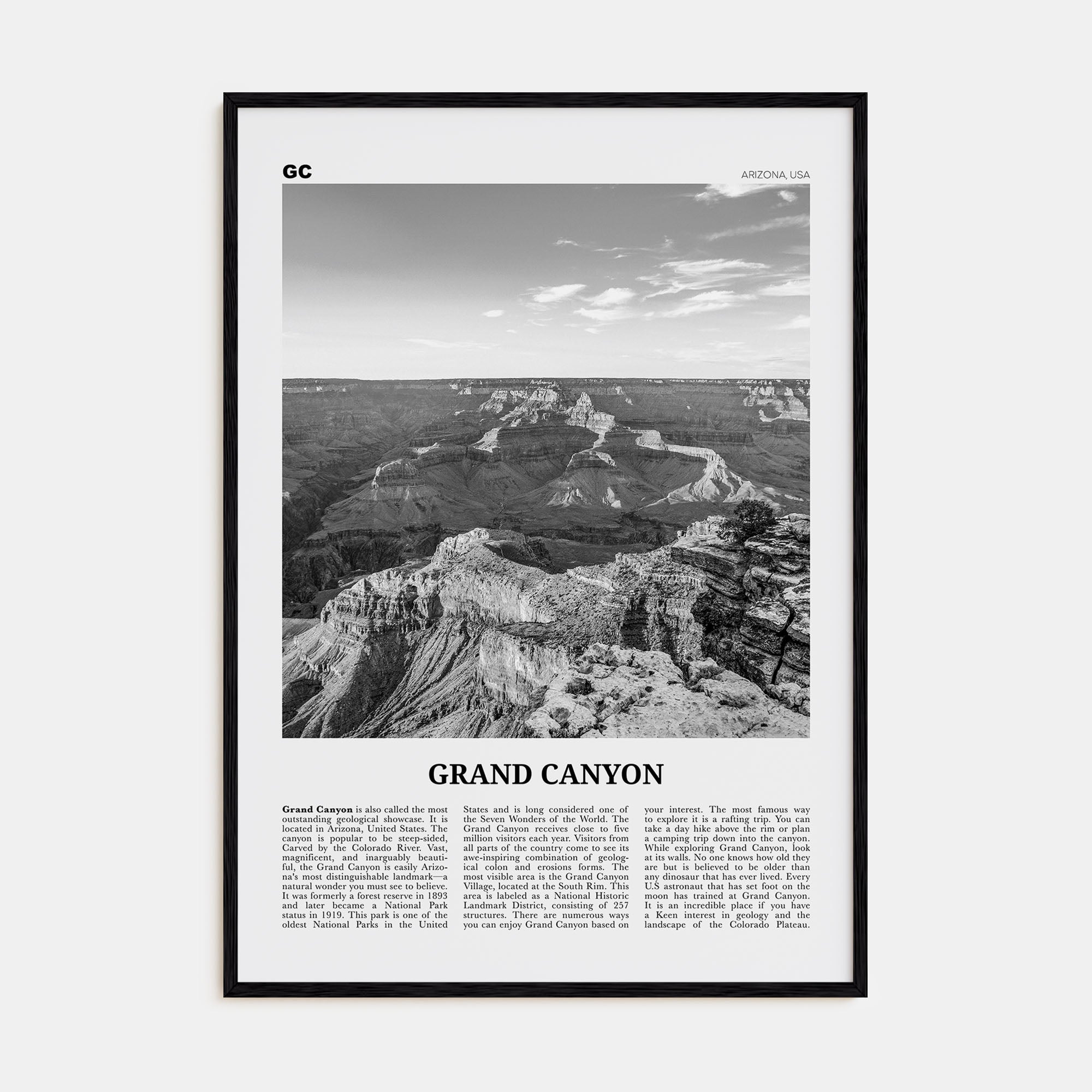 Grand Canyon Travel B&W Poster