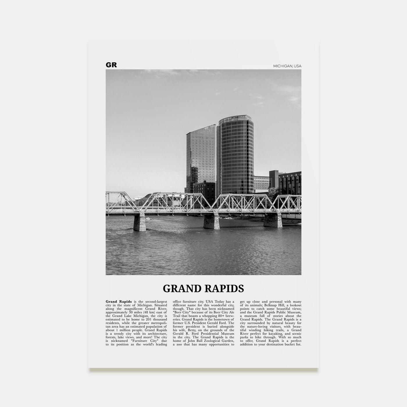 Grand Rapids Travel B&W No 1 Poster