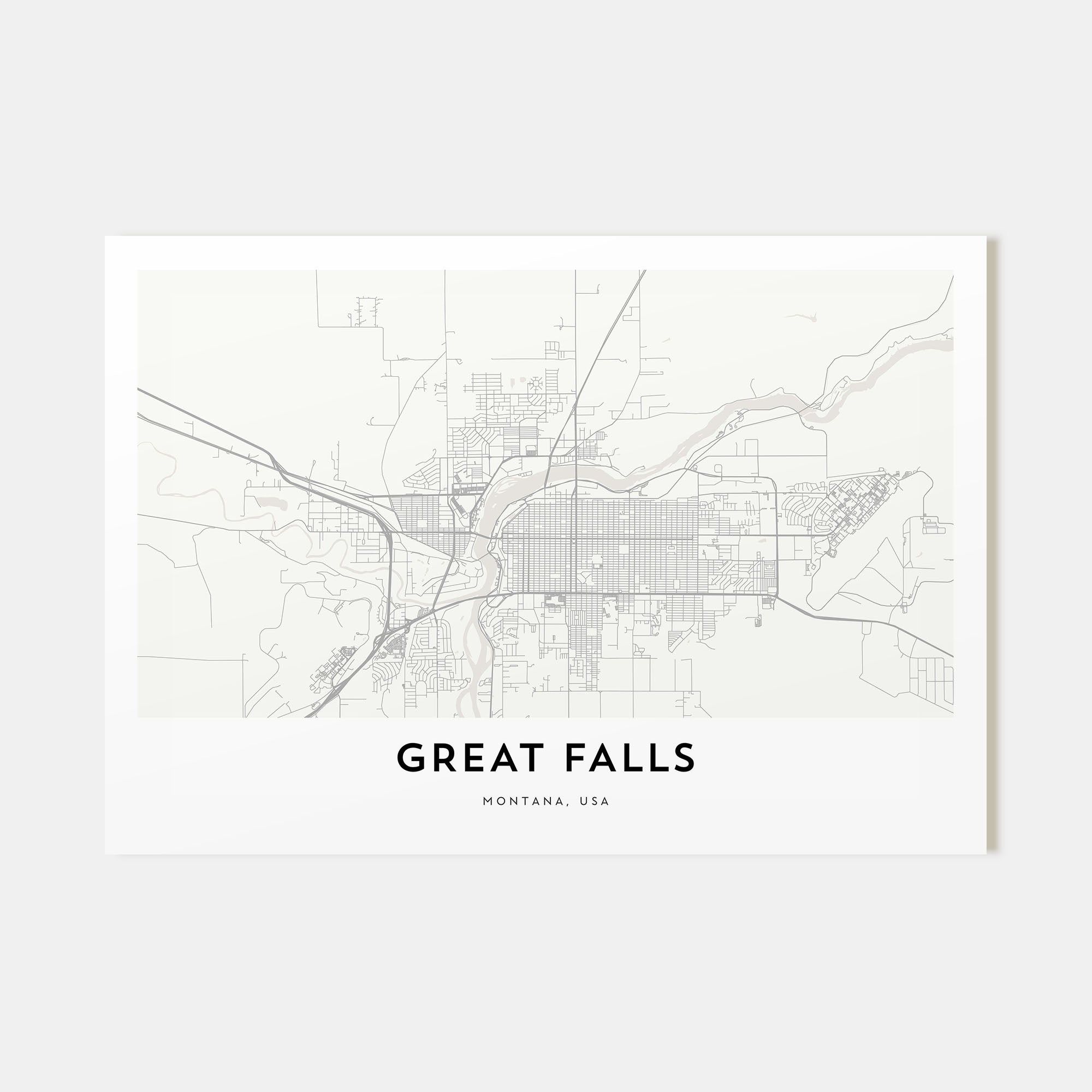 Great Falls, Montana Map Landscape Poster