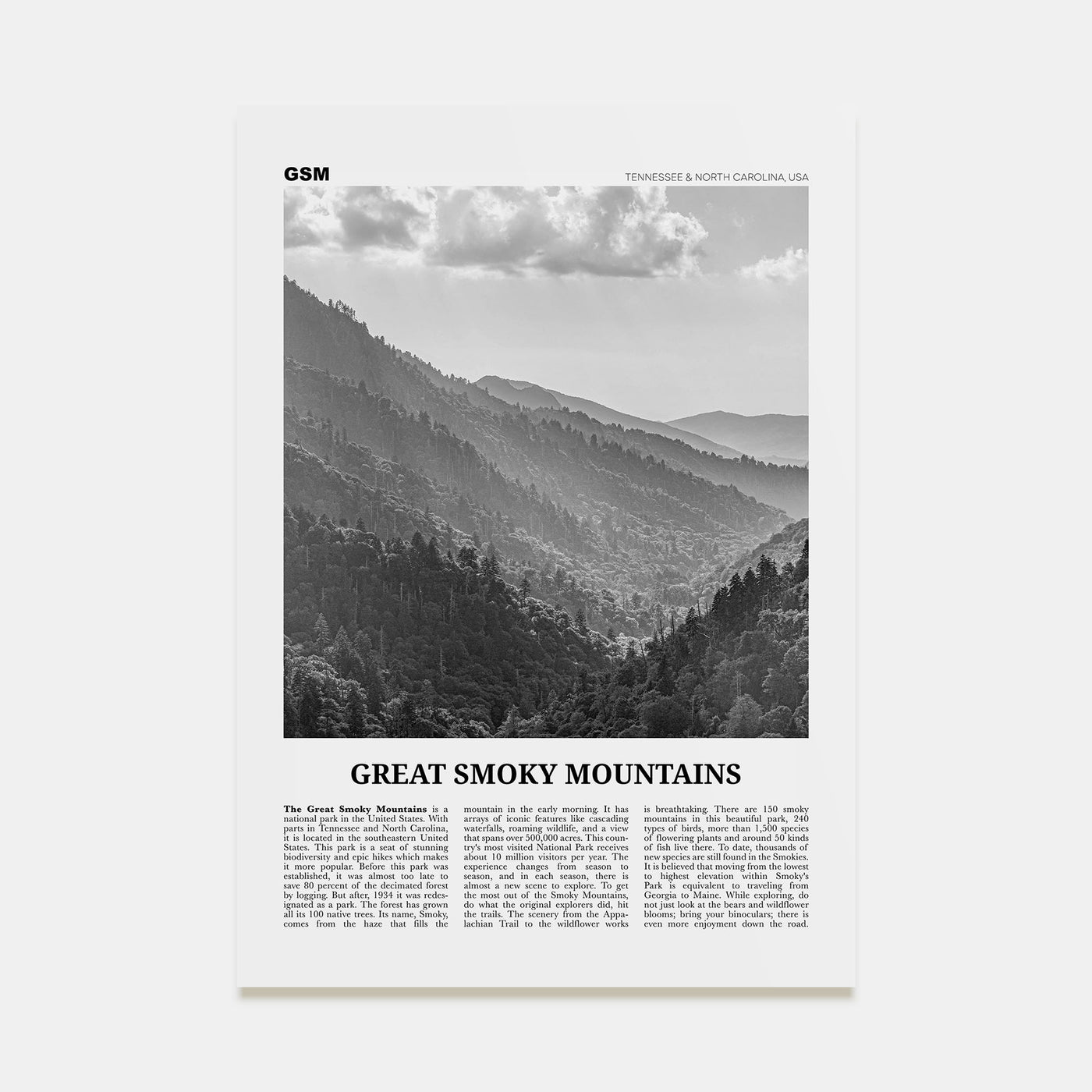 Great Smoky Mountains National Park Travel B&W Poster