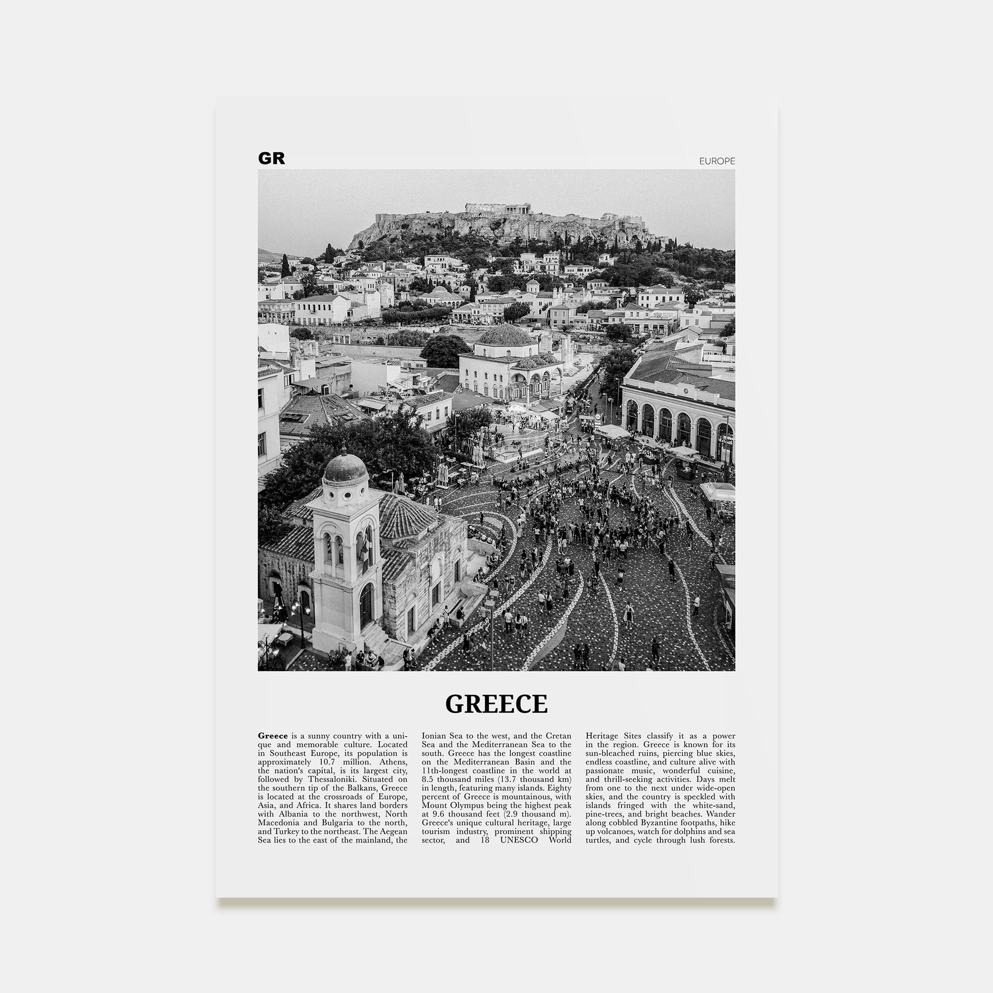 Greece Travel B&W No 1 Poster