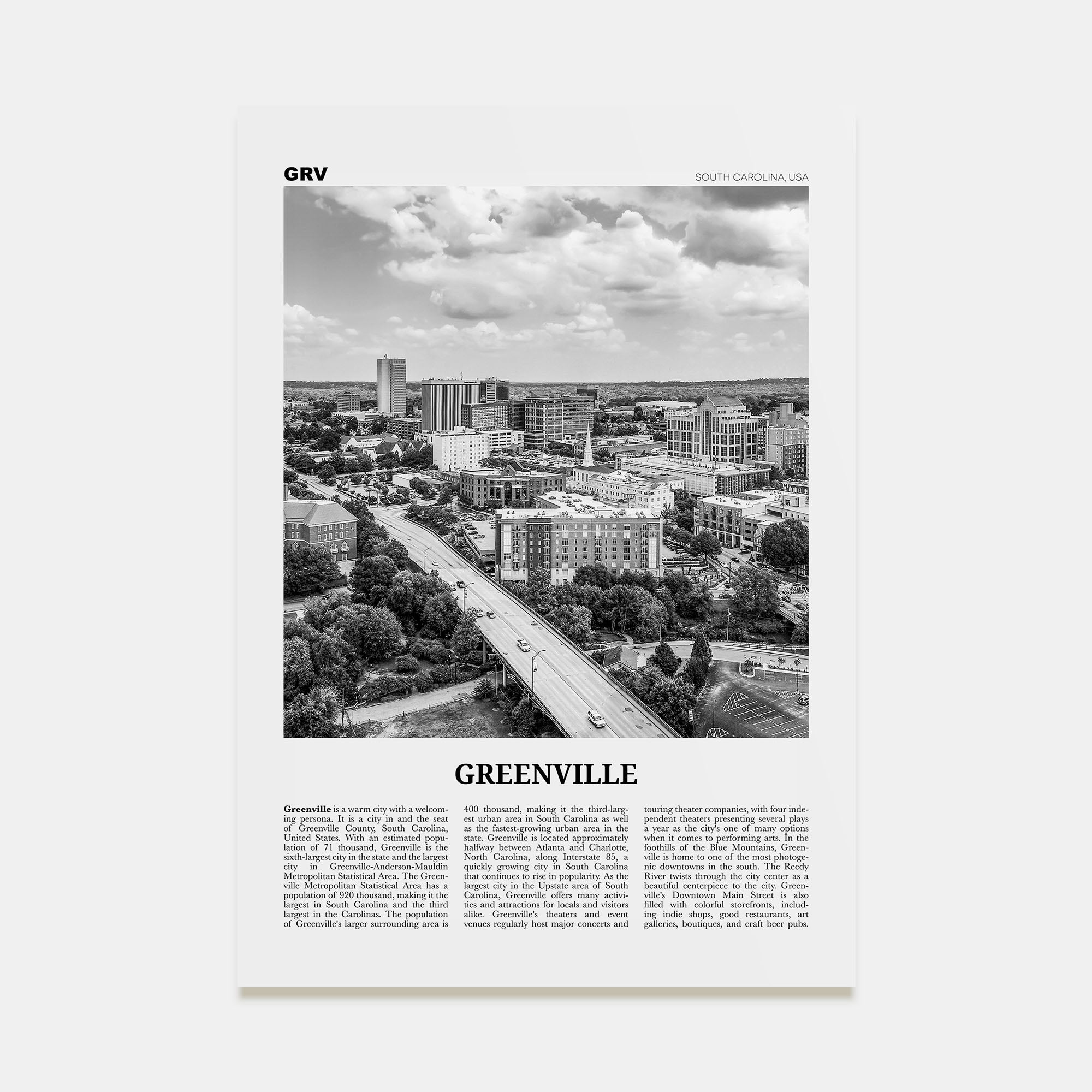Greenville Travel B&W No 1 Poster