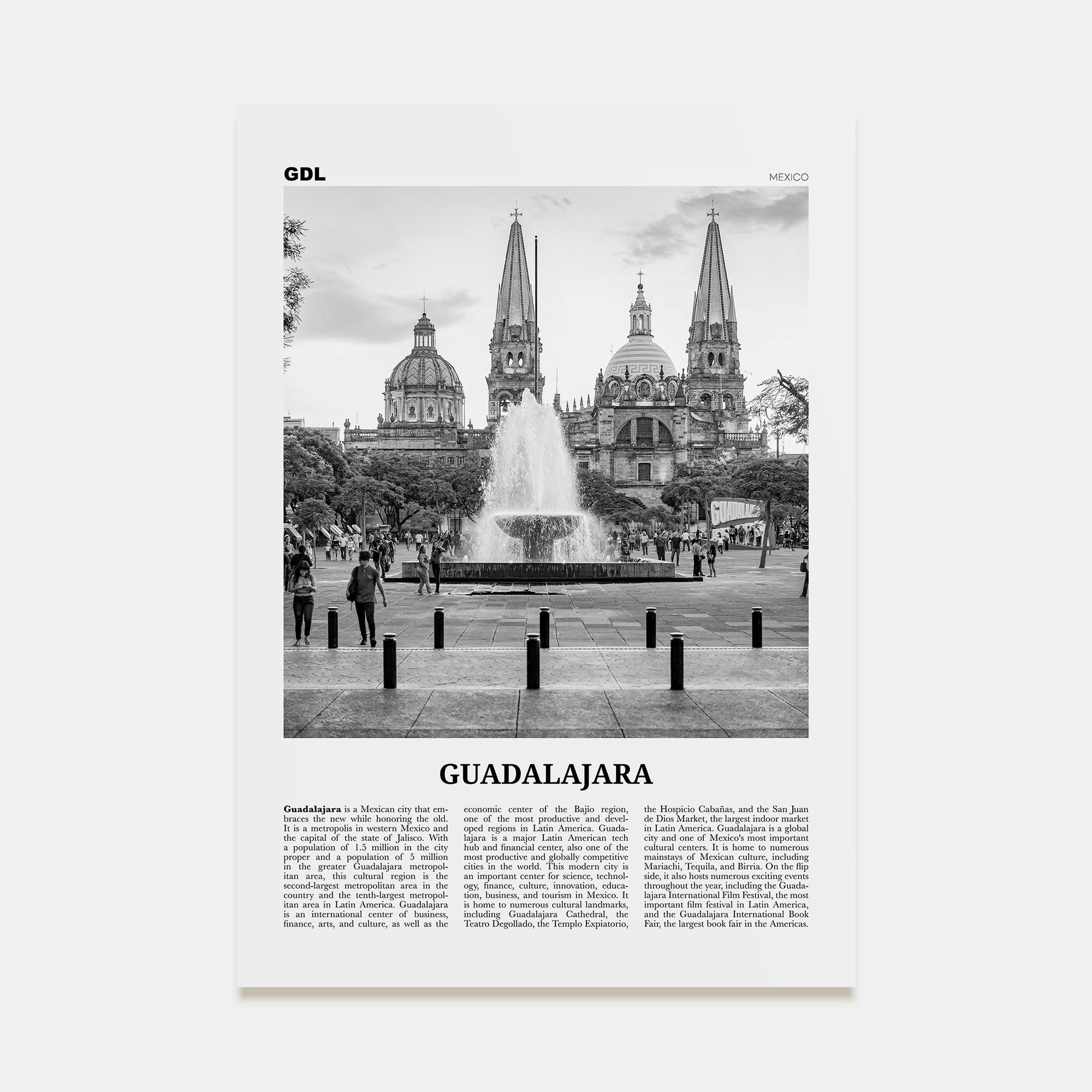 Guadalajara Travel B&W No 1 Poster