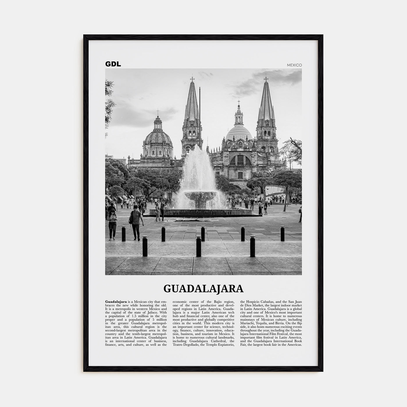 Guadalajara Travel B&W No 1 Poster
