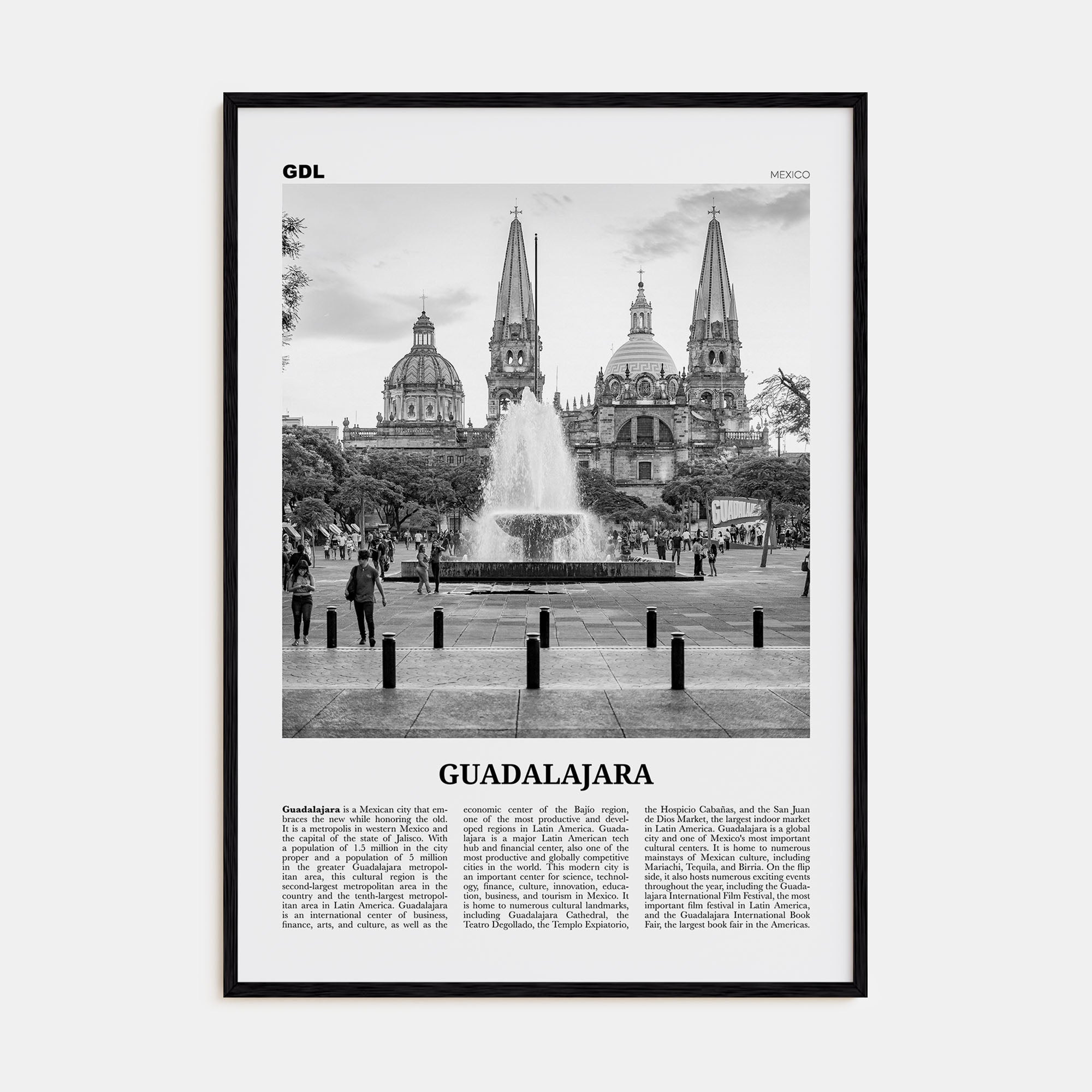 Guadalajara Travel B&W No 1 Poster