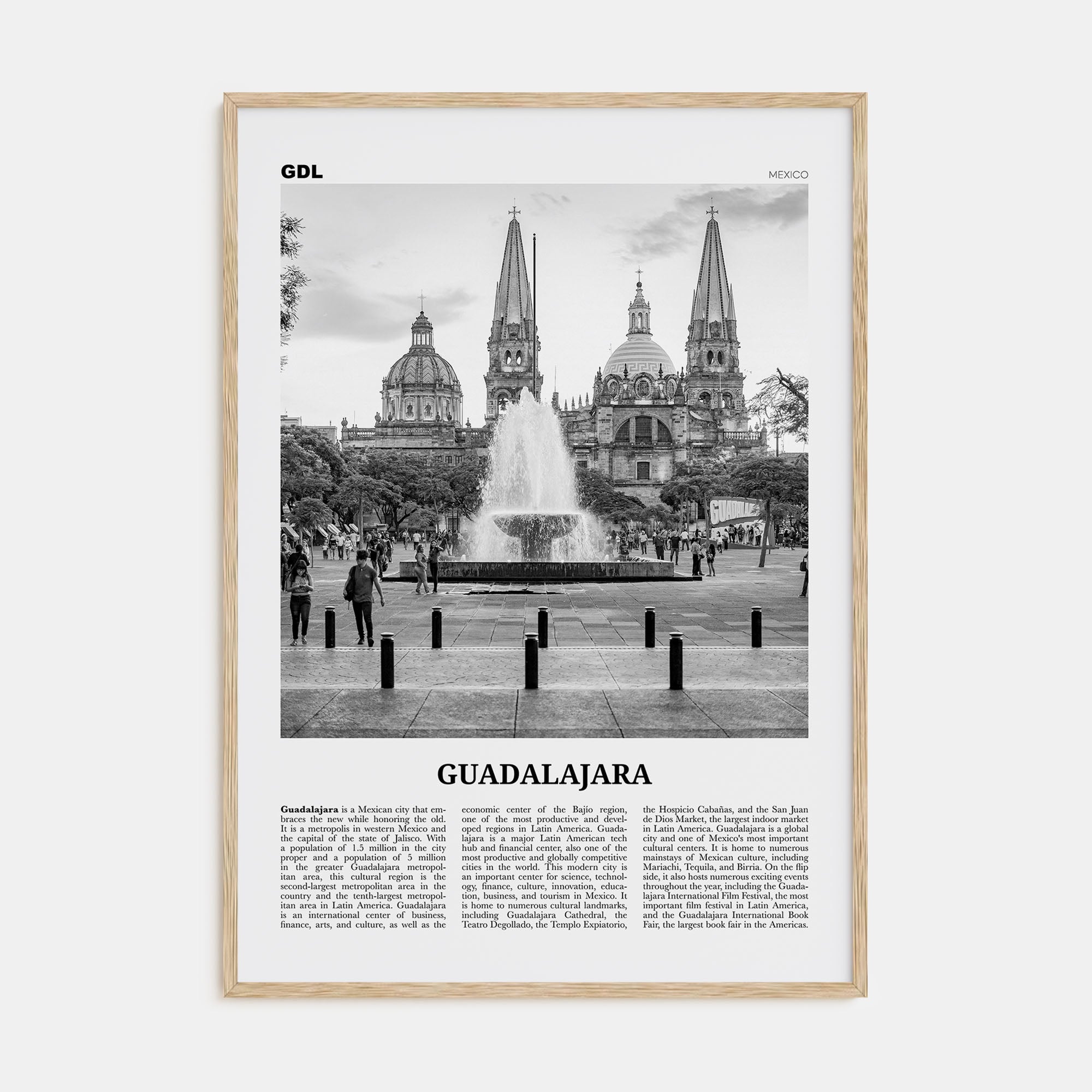 Guadalajara Travel B&W No 1 Poster