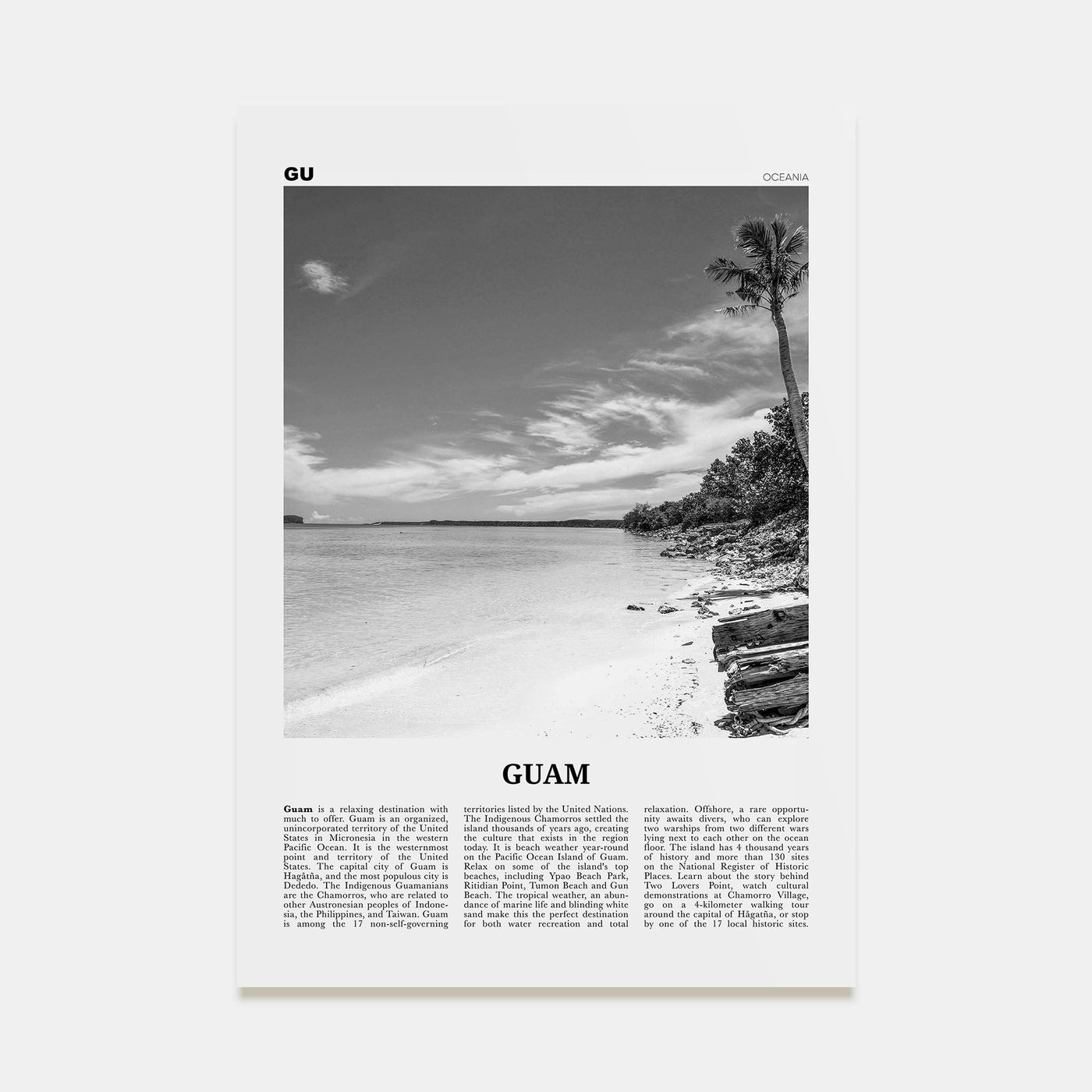 Guam Travel B&W Poster