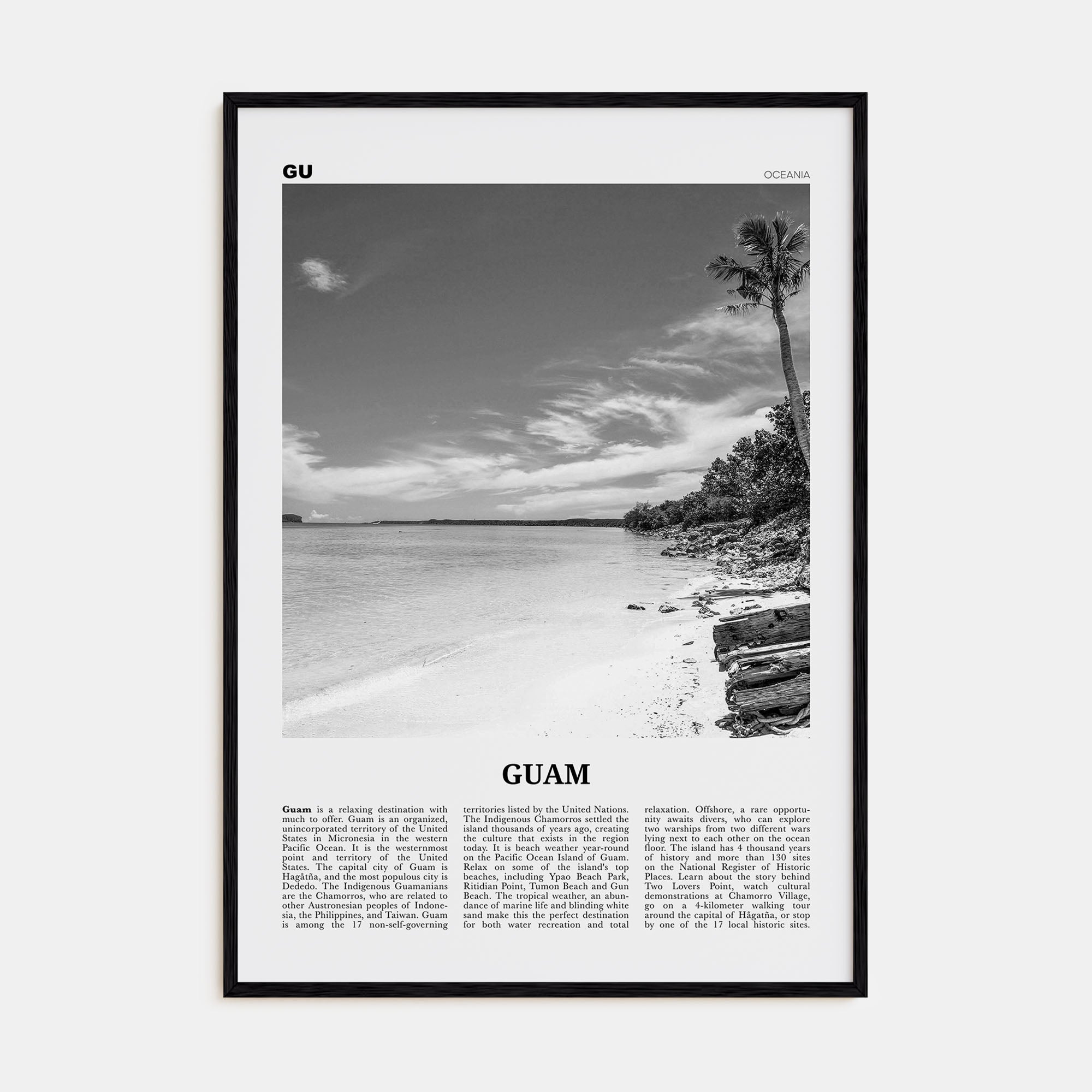 Guam Travel B&W Poster