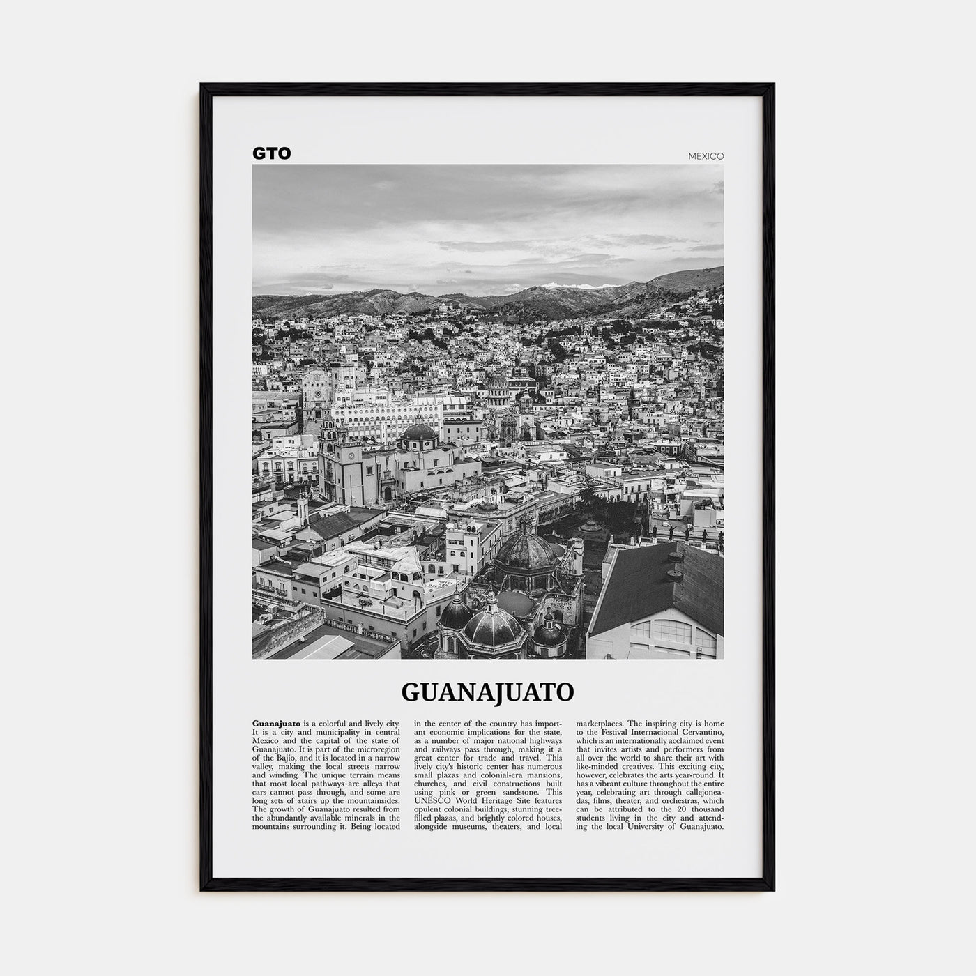 Guanajuato City Travel B&W Poster