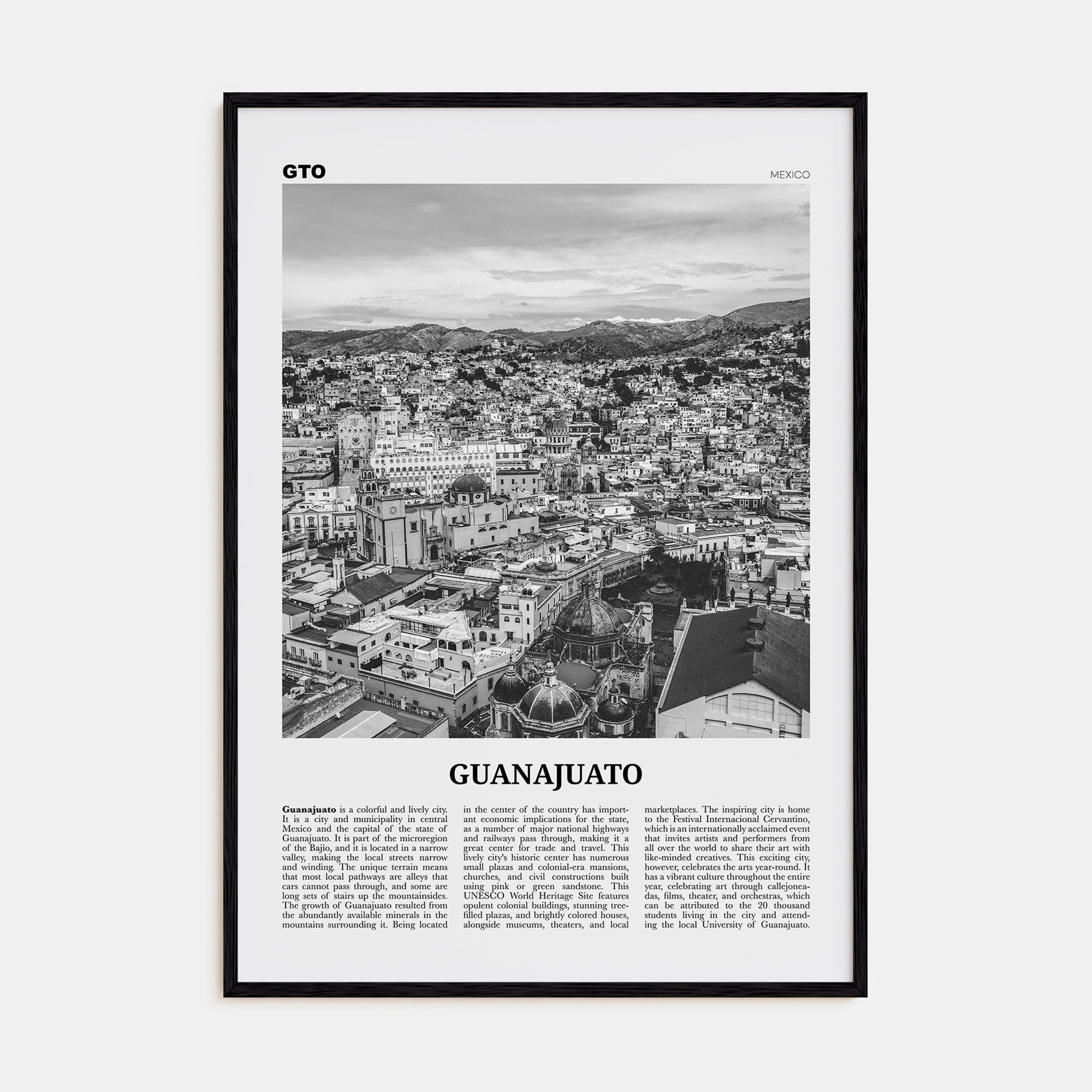 Guanajuato City Travel B&W Poster