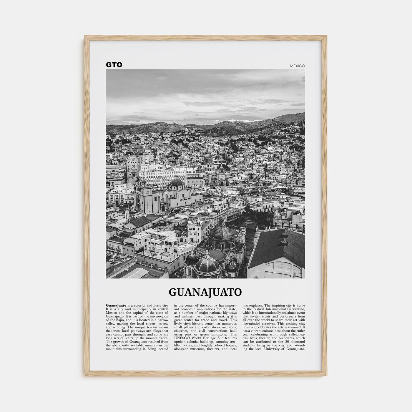 Guanajuato City Travel B&W Poster