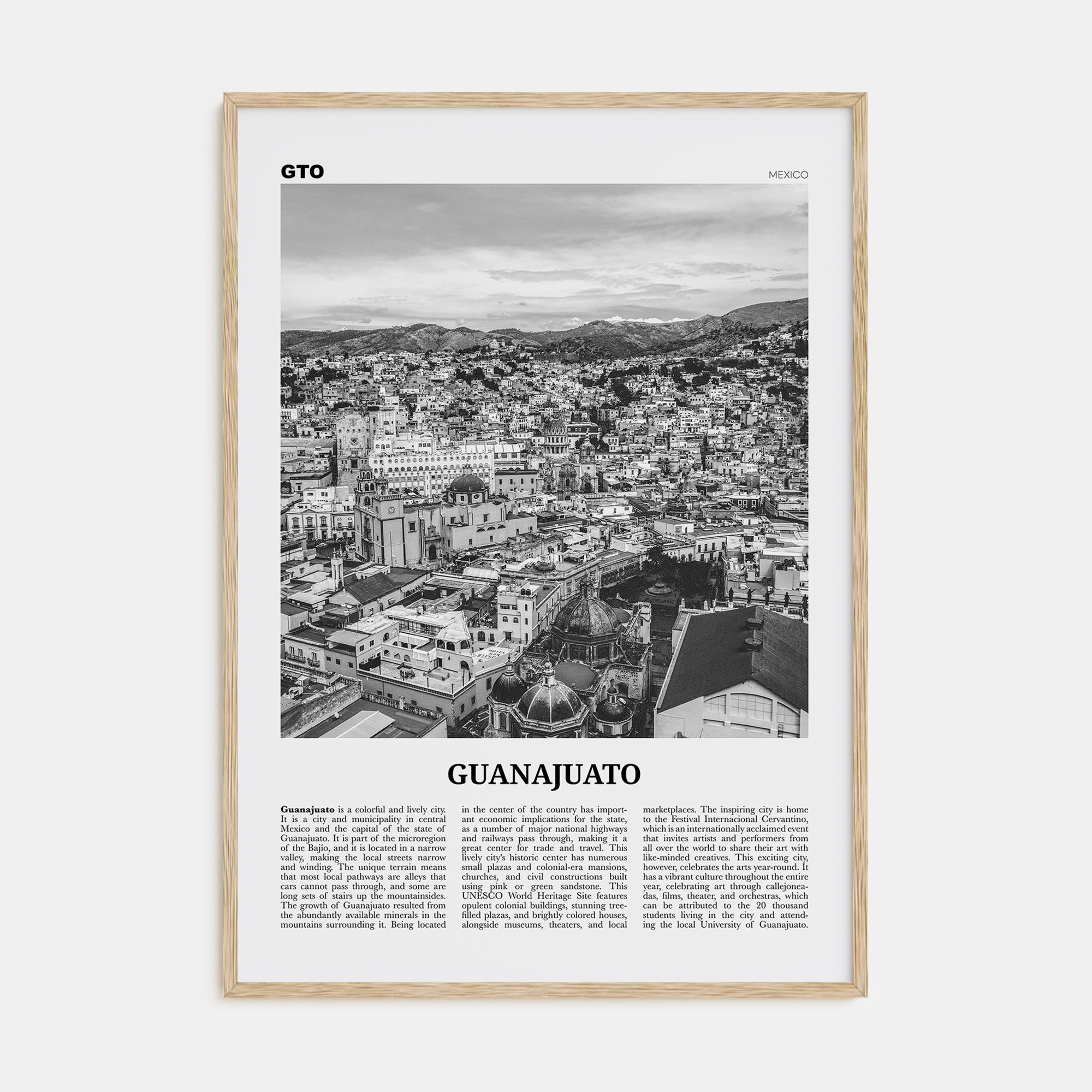 Guanajuato City Travel B&W Poster