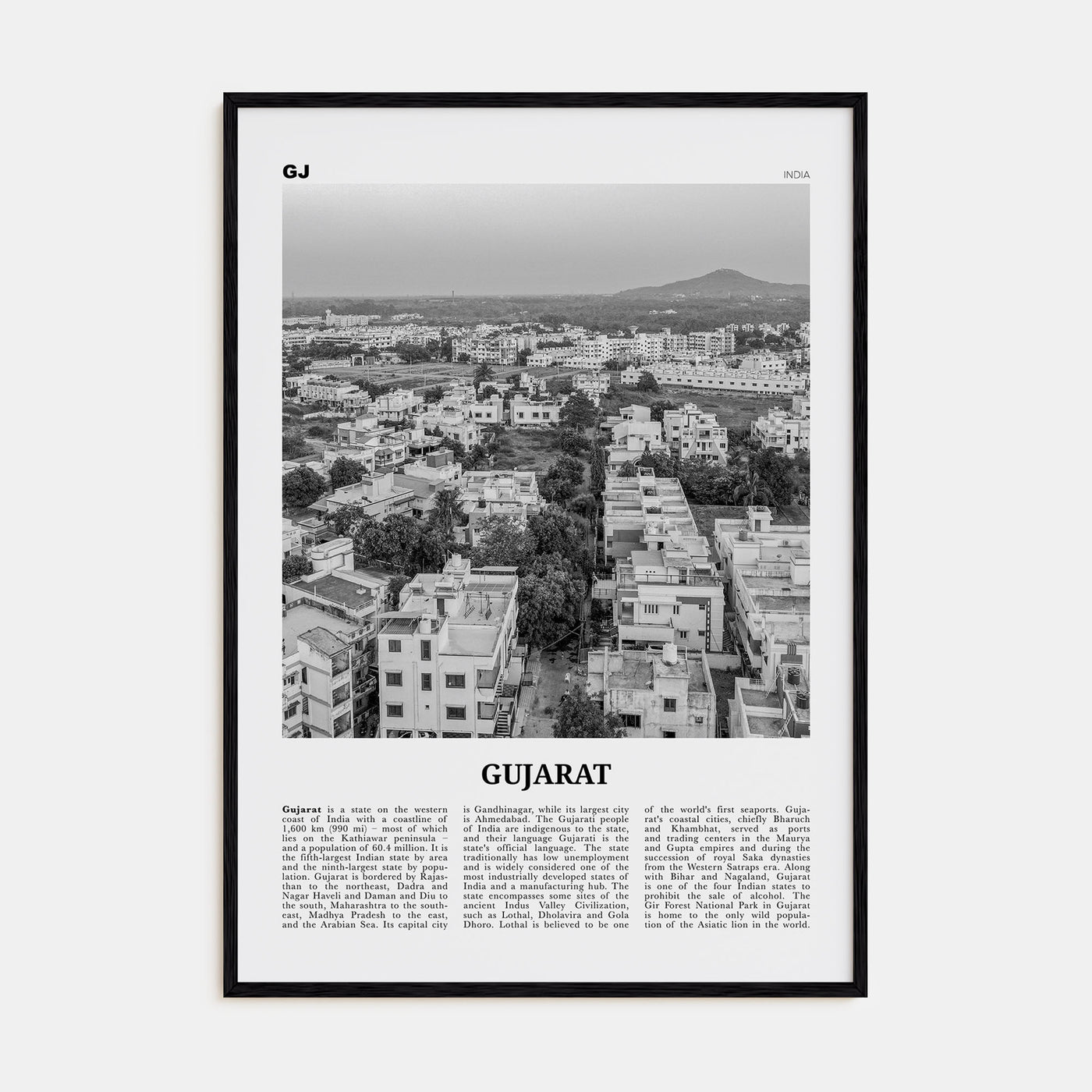 Gujarat Travel B&W Poster
