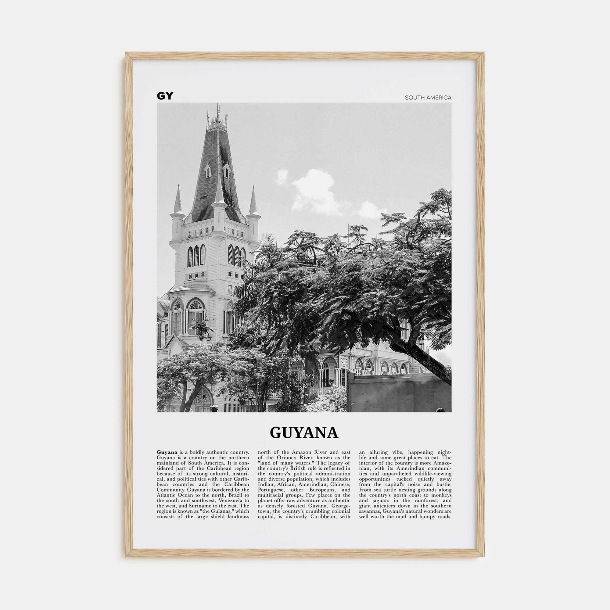 Guyana Travel B&W Poster