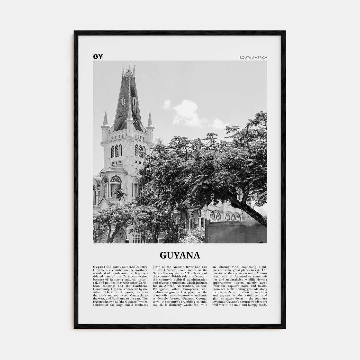 Guyana Travel B&W Poster