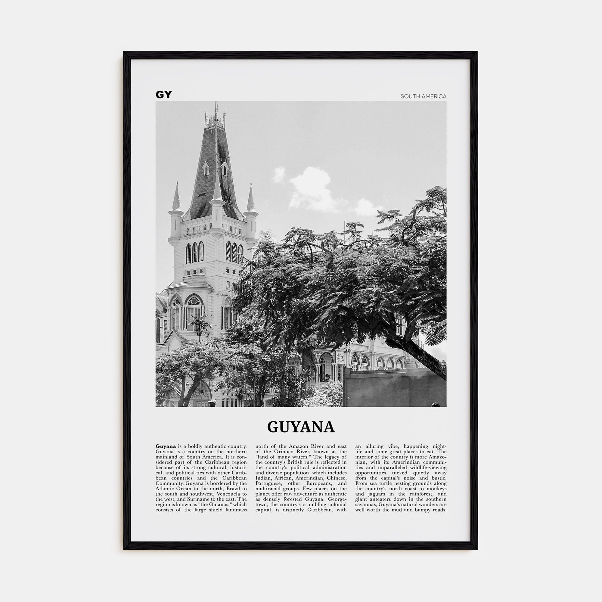Guyana Travel B&W Poster