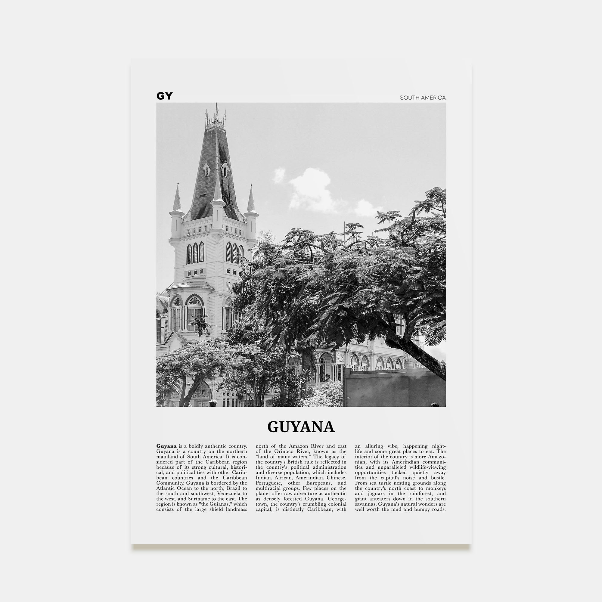 Guyana Travel B&W Poster