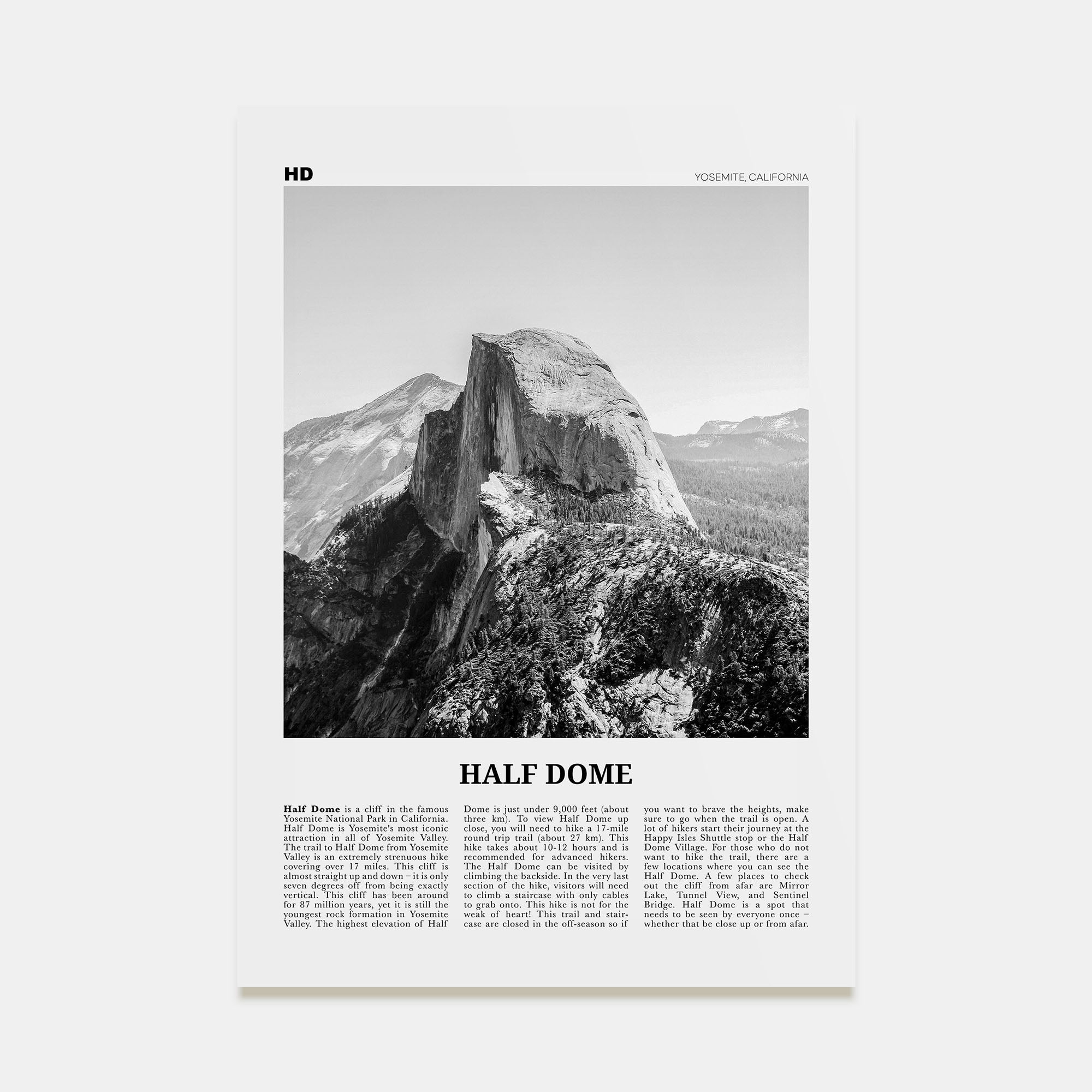 Half Dome Travel B&W Poster