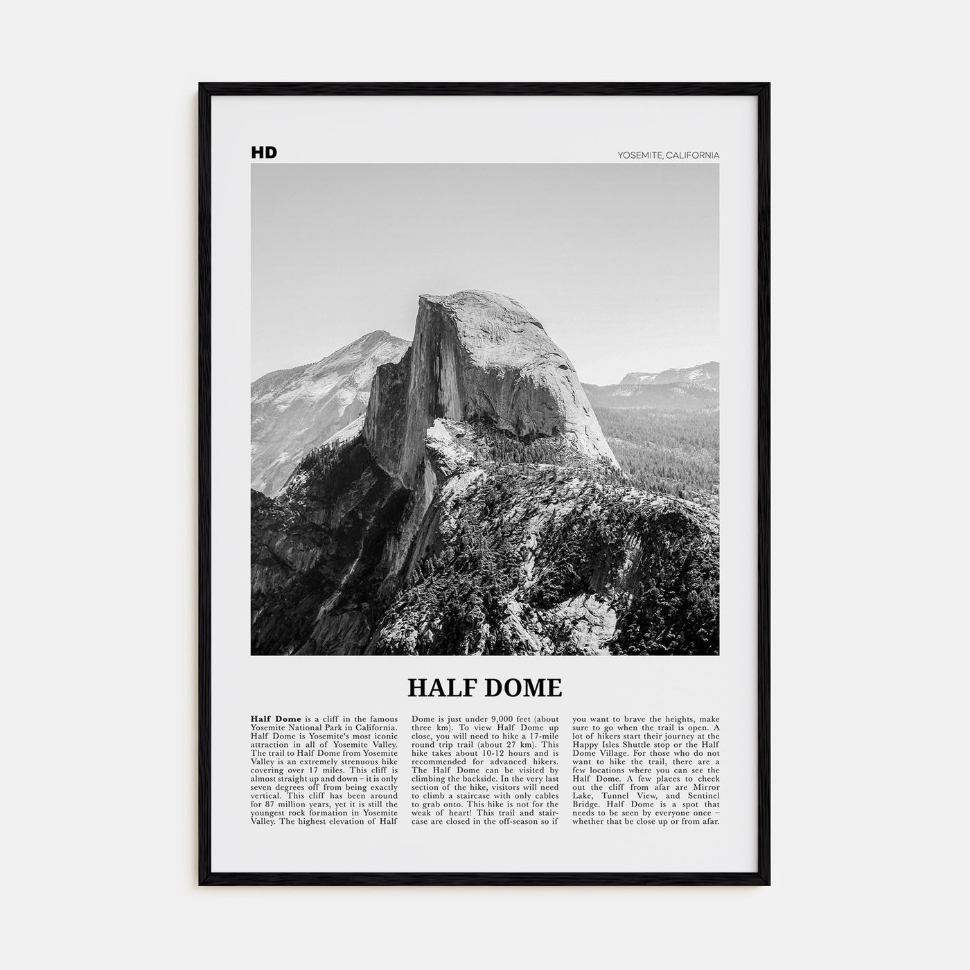 Half Dome Travel B&W Poster
