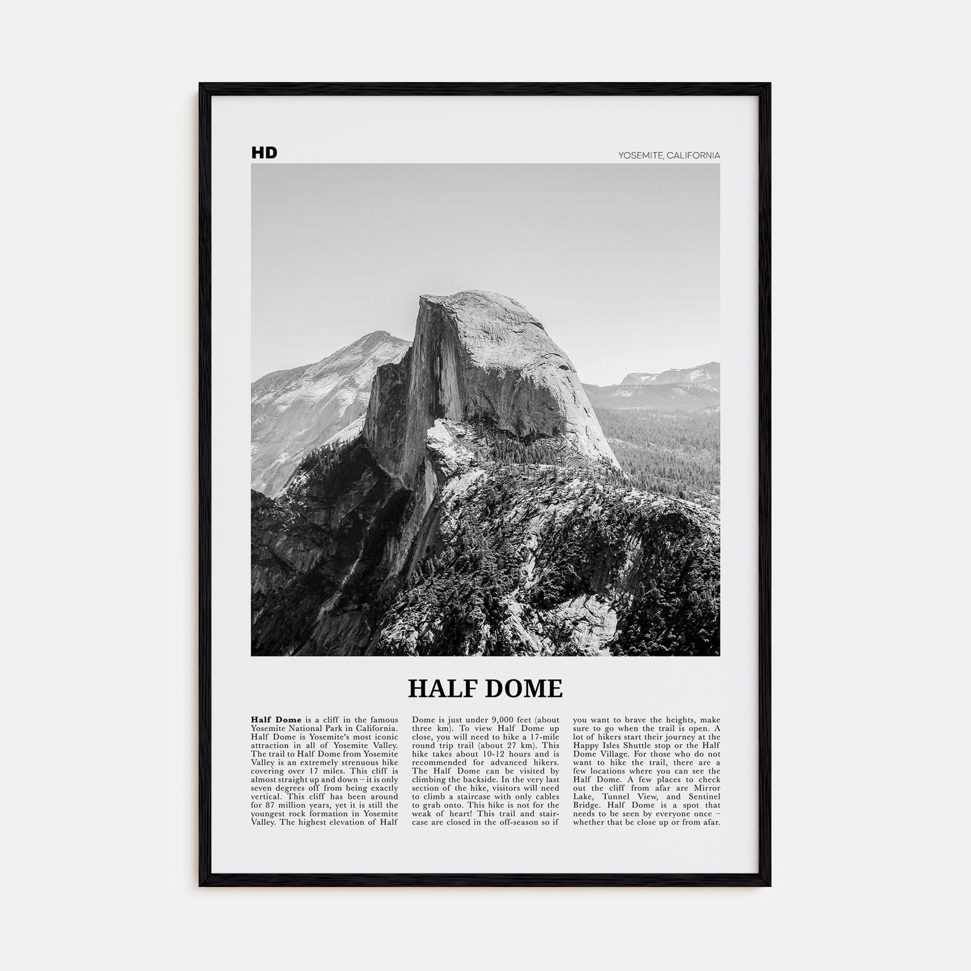 Half Dome Travel B&W Poster