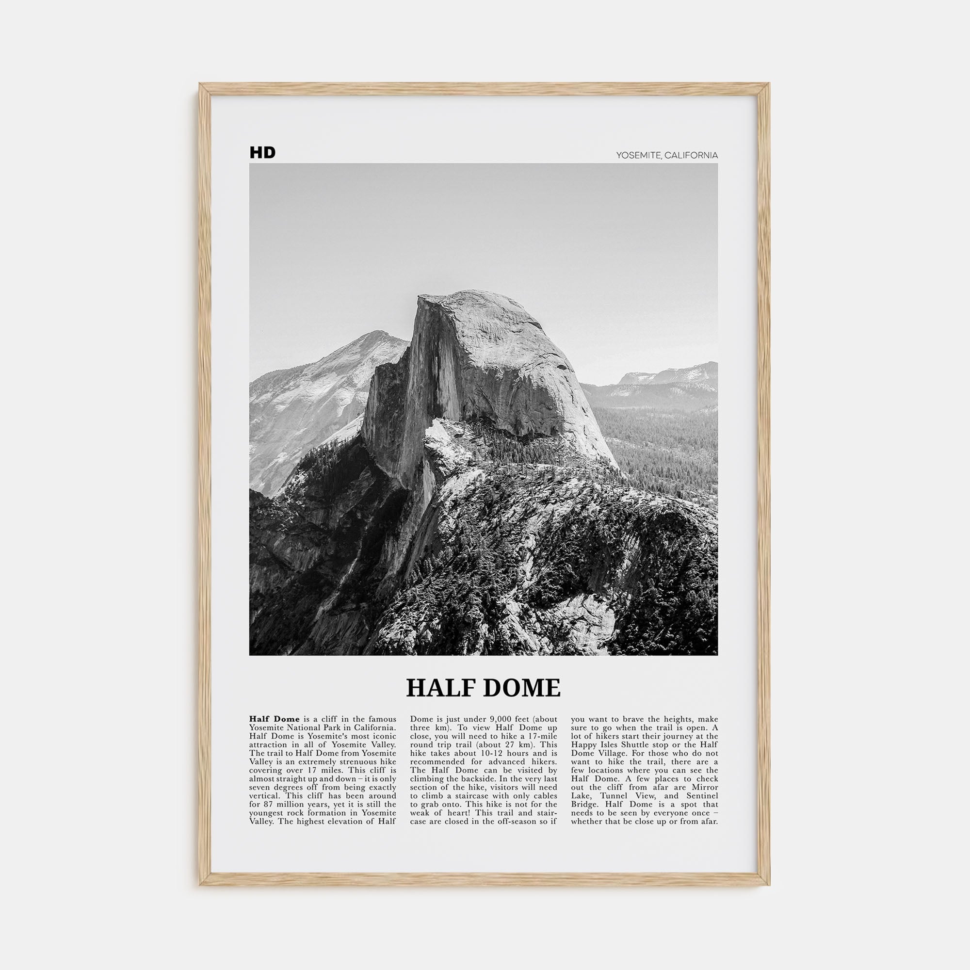 Half Dome Travel B&W Poster
