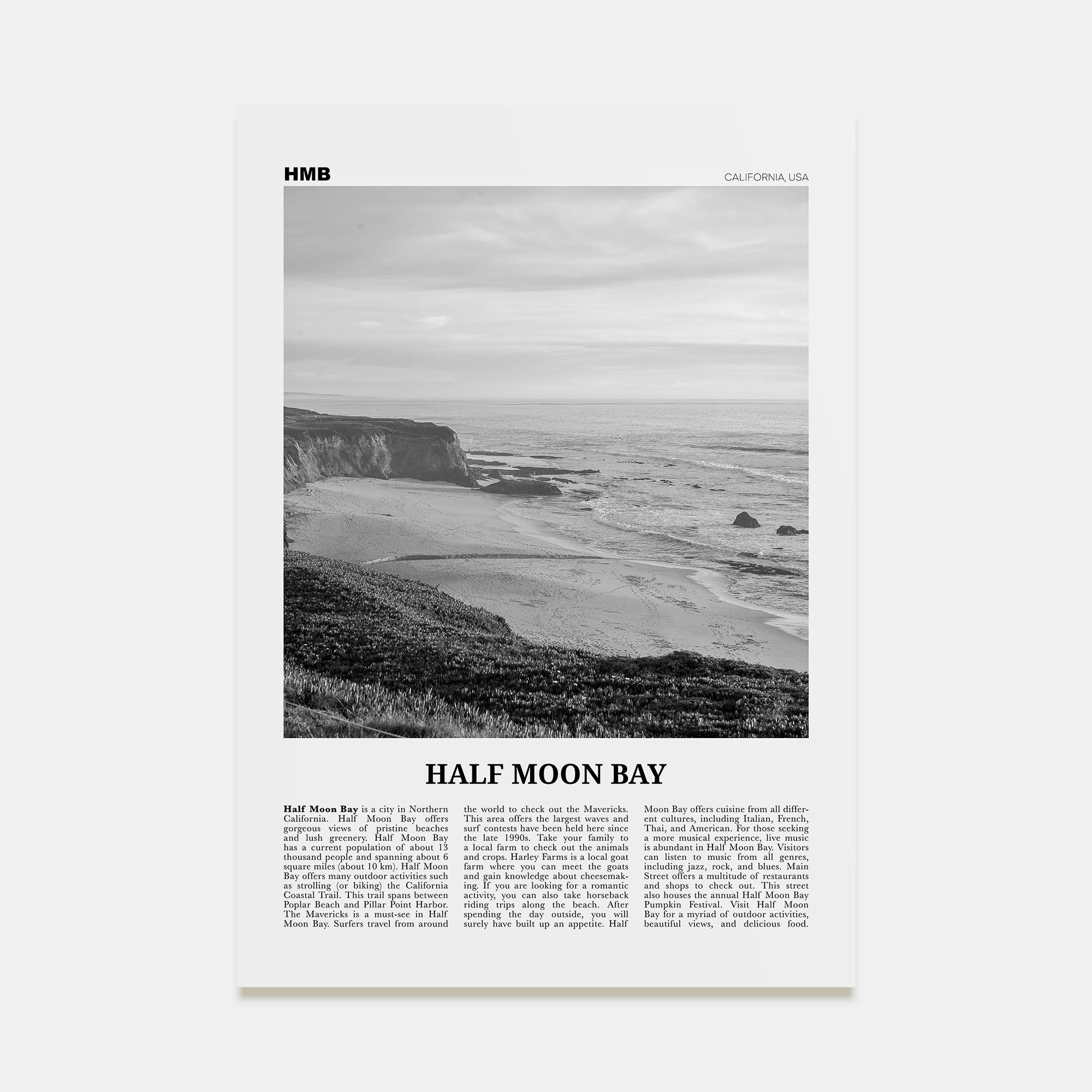 Half Moon Bay Travel B&W Poster