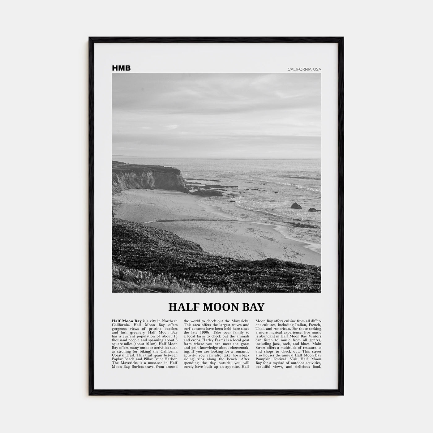 Half Moon Bay Travel B&W Poster