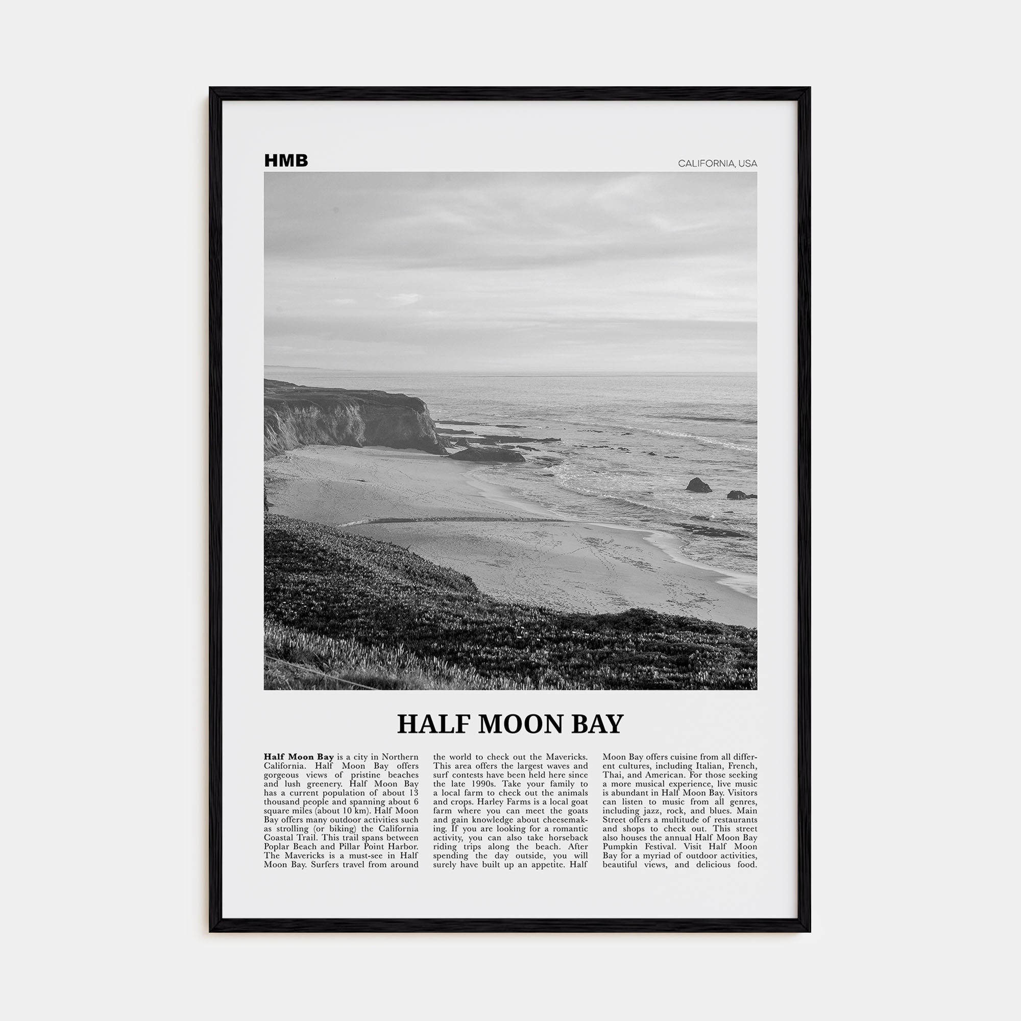 Half Moon Bay Travel B&W Poster