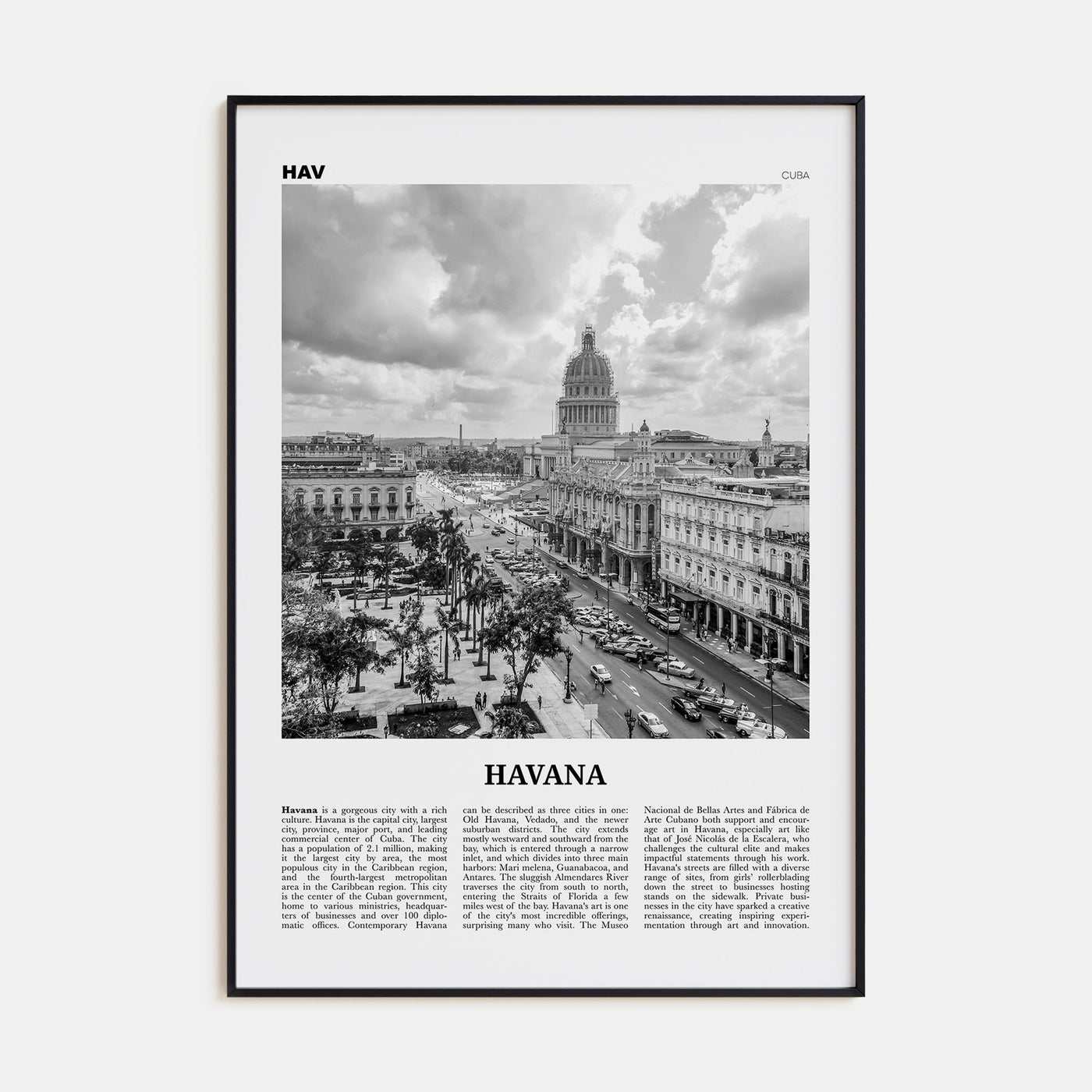 Havana Travel B&W No 1 Poster