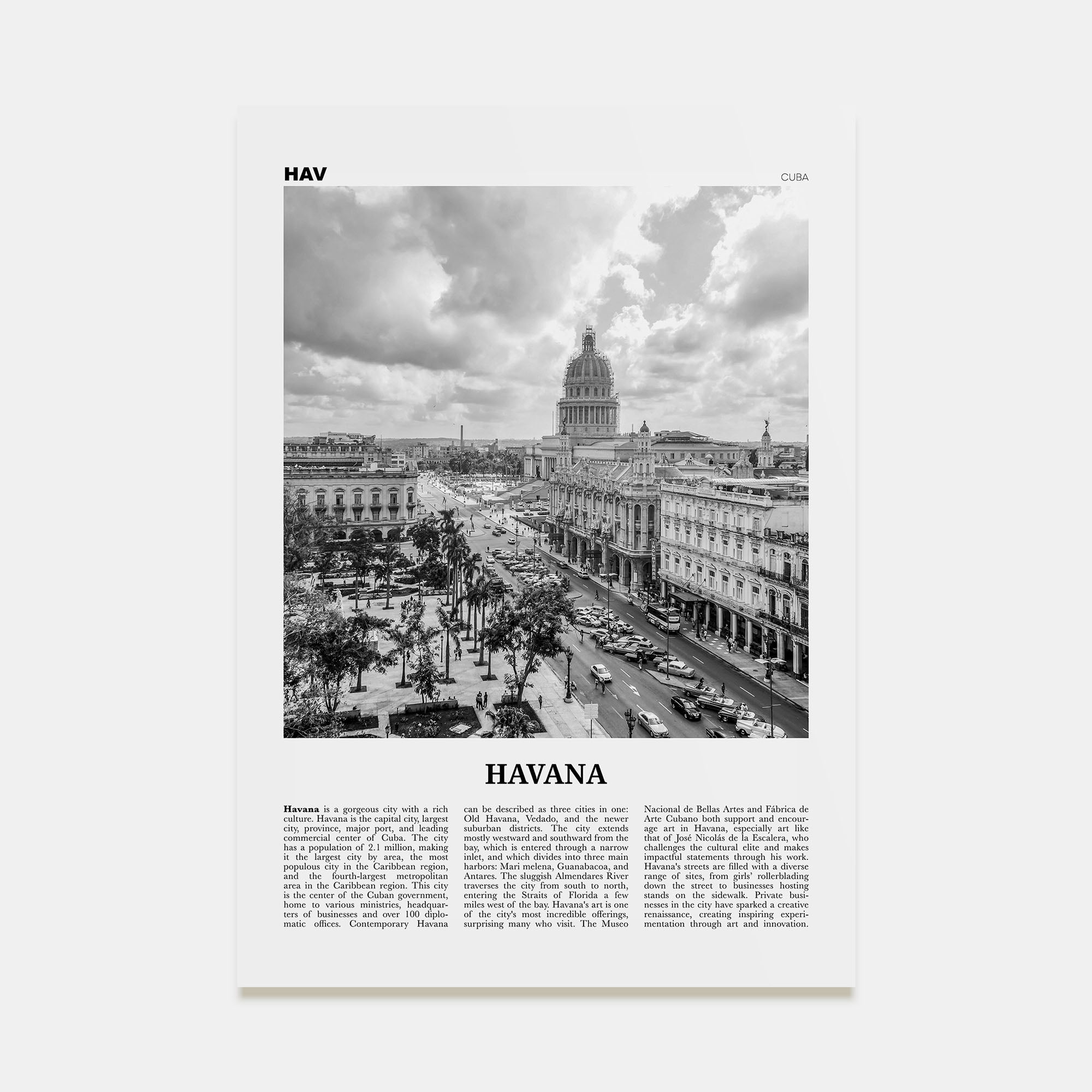 Havana Travel B&W No 1 Poster