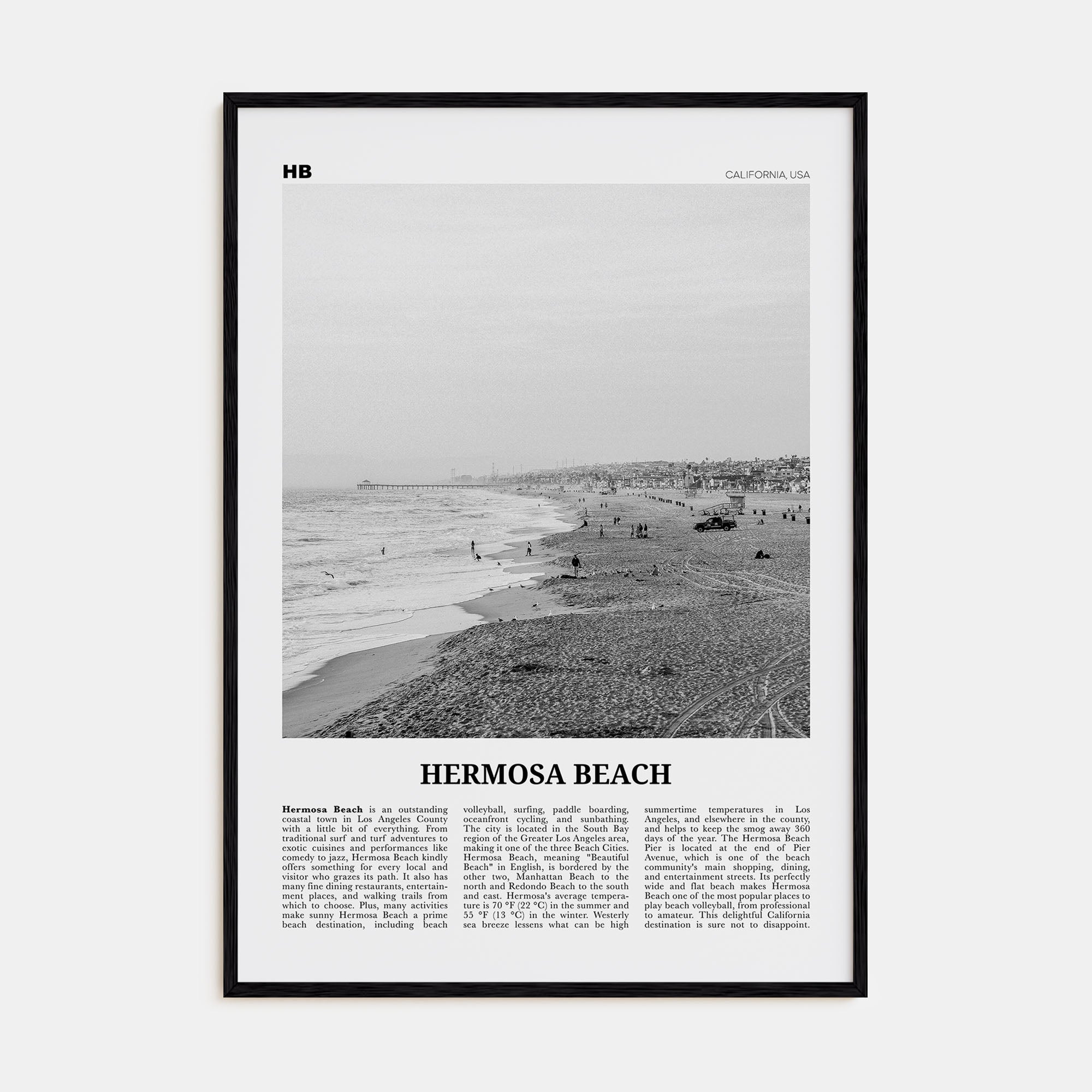 Hermosa Beach Travel B&W No 1 Poster