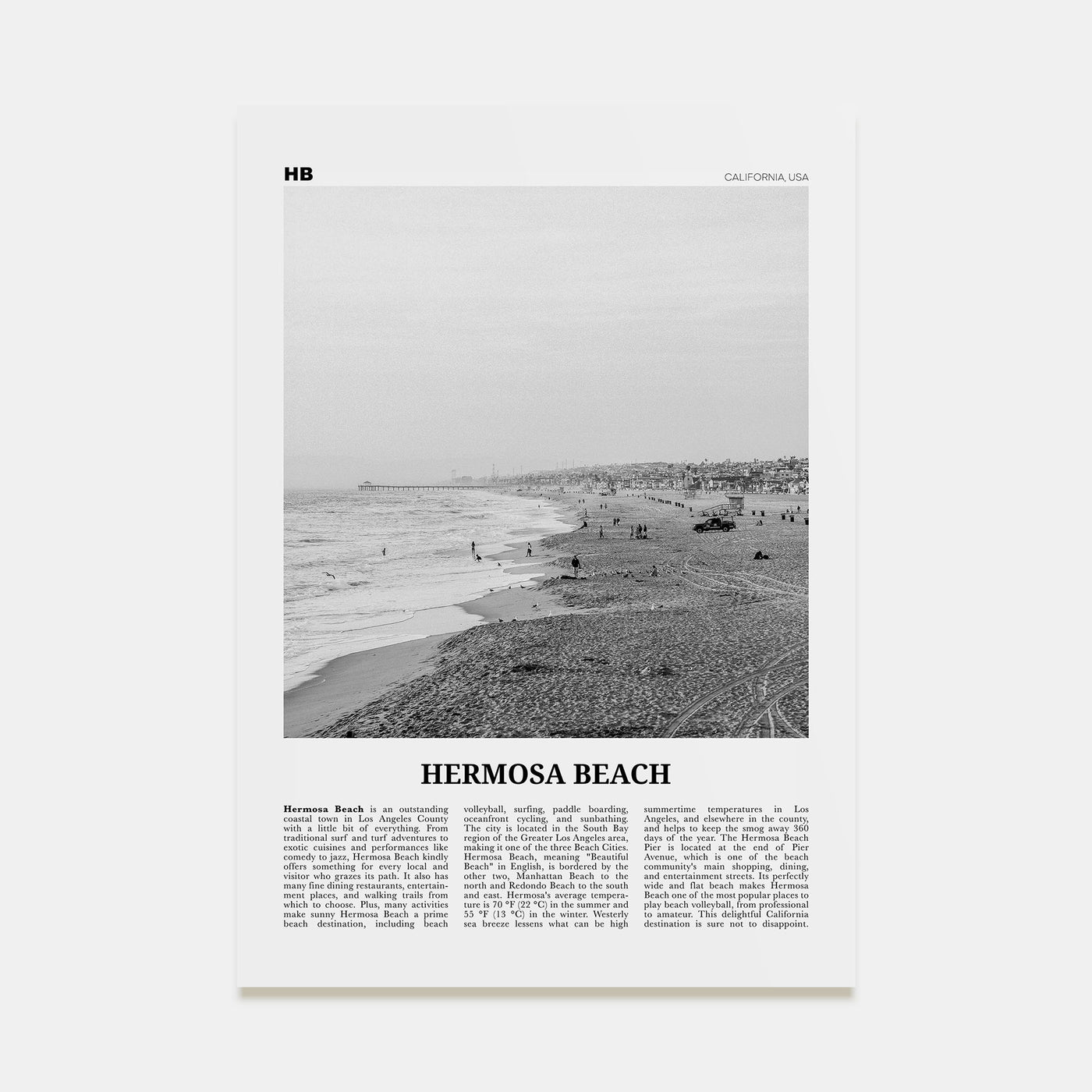 Hermosa Beach Travel B&W No 1 Poster