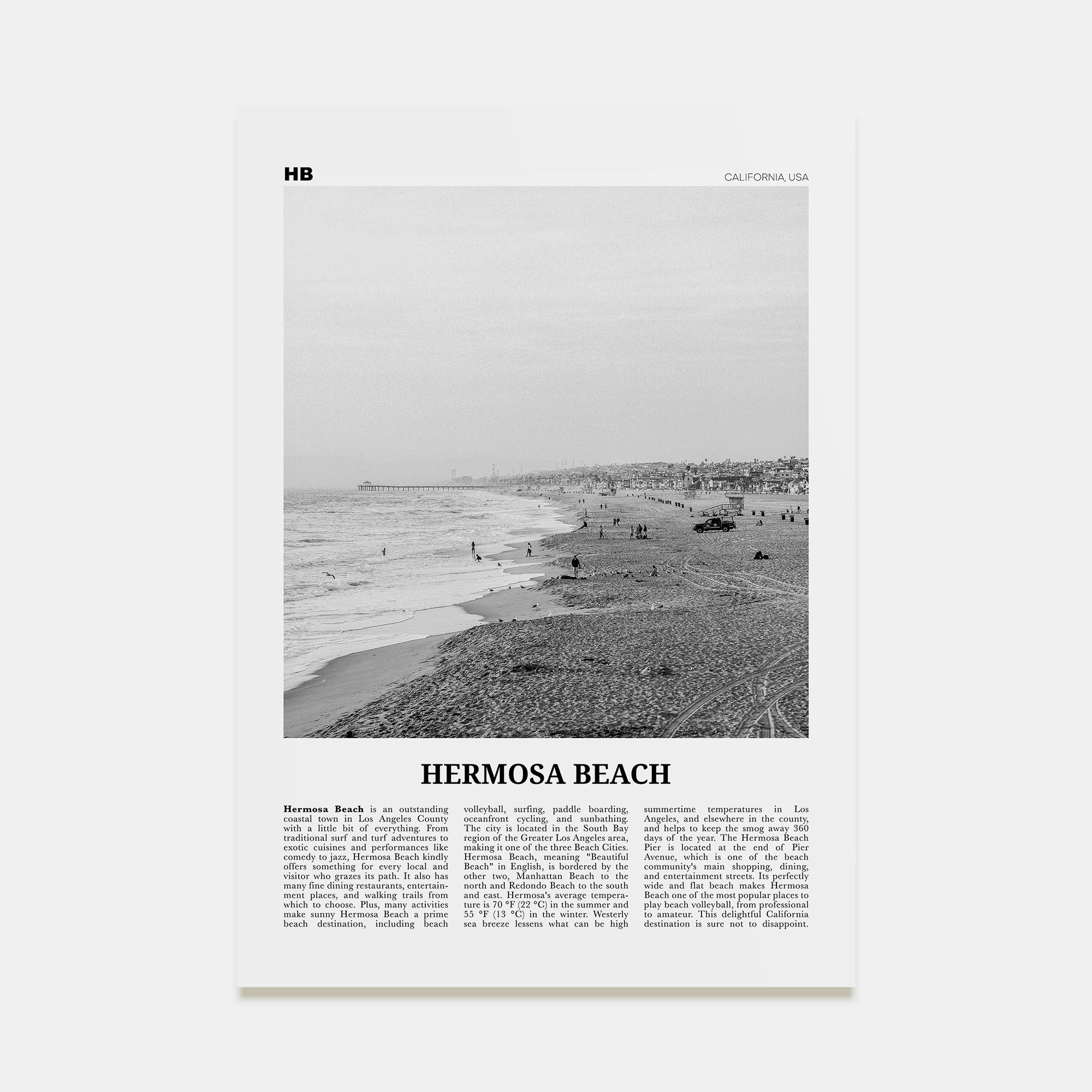 Hermosa Beach Travel B&W No 1 Poster