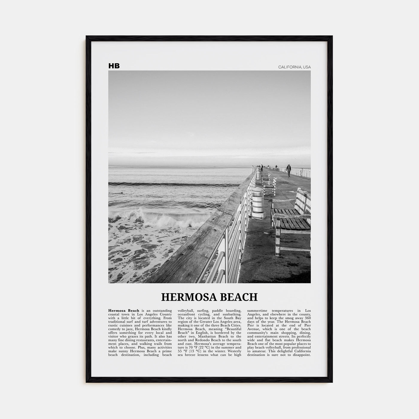 Hermosa Beach Travel B&W No 2 Poster