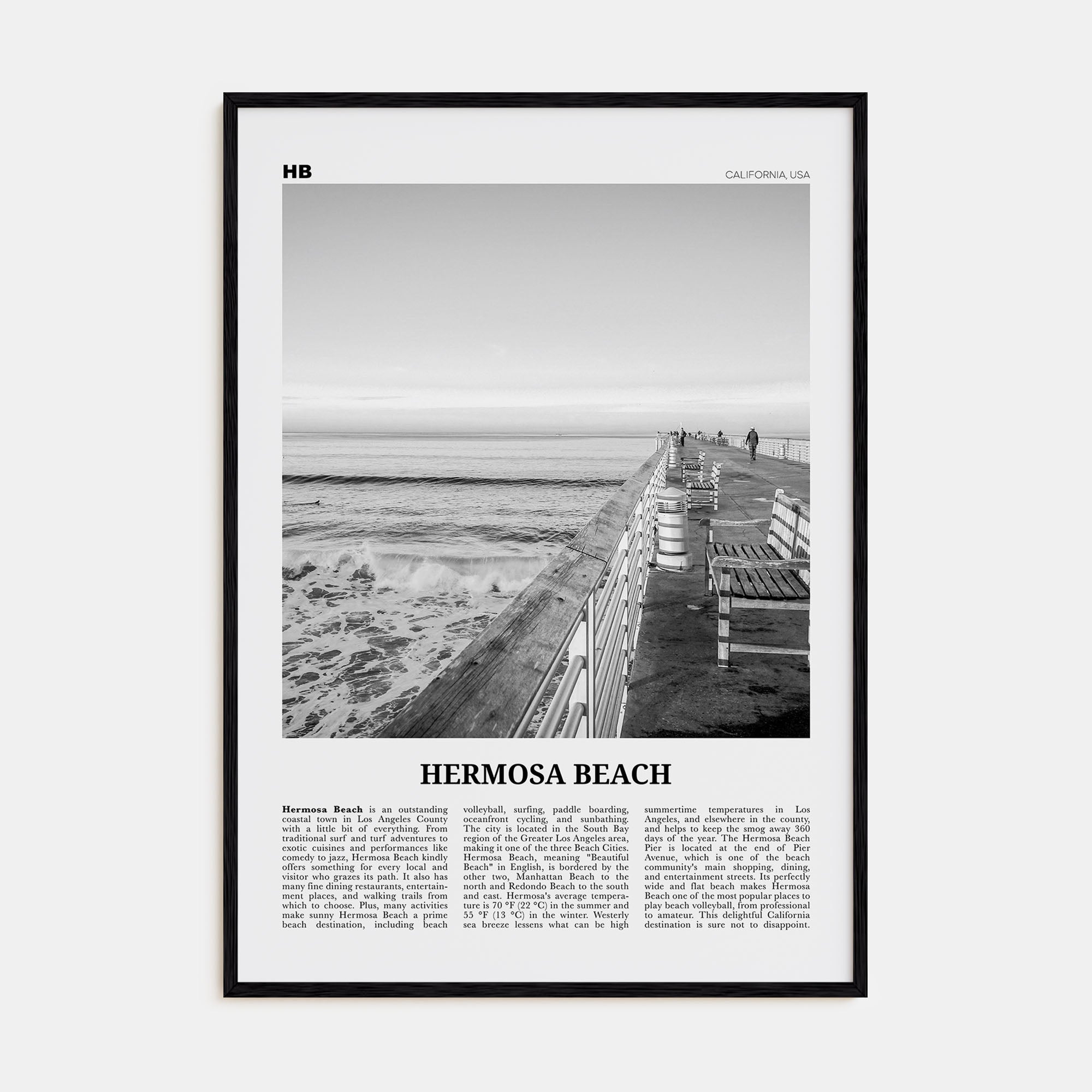 Hermosa Beach Travel B&W No 2 Poster