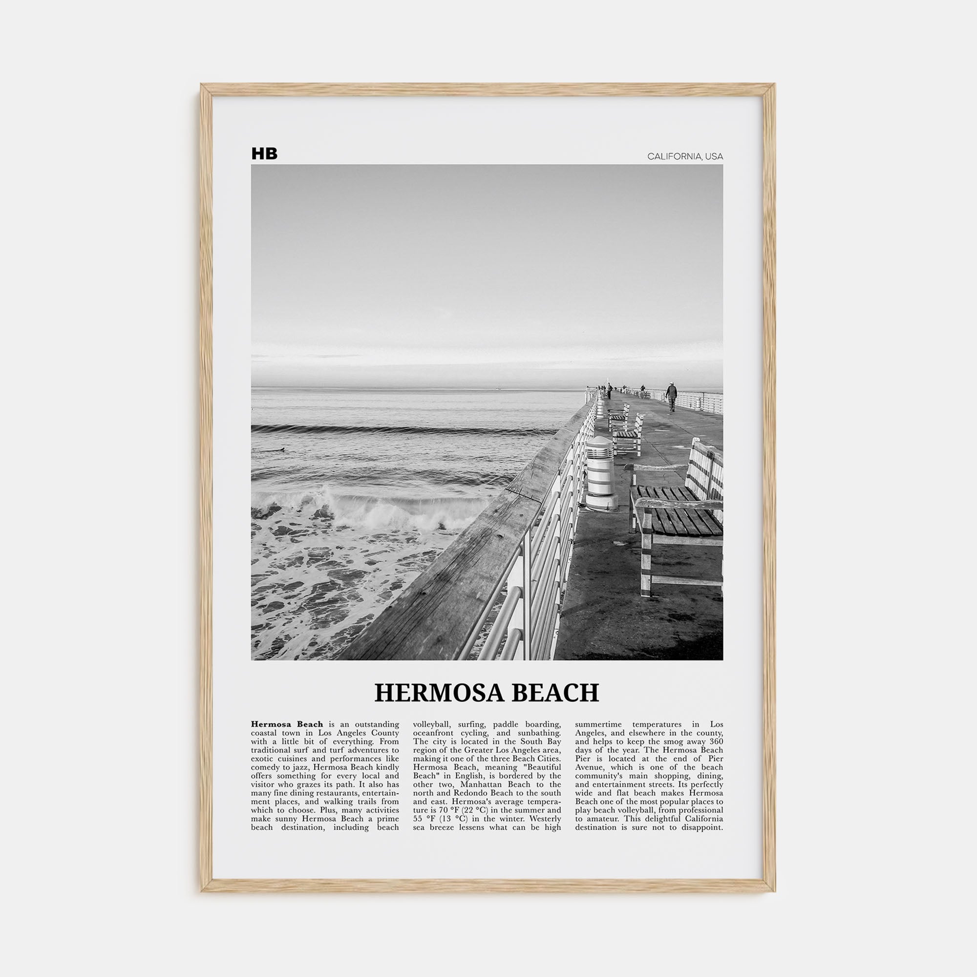 Hermosa Beach Travel B&W No 2 Poster