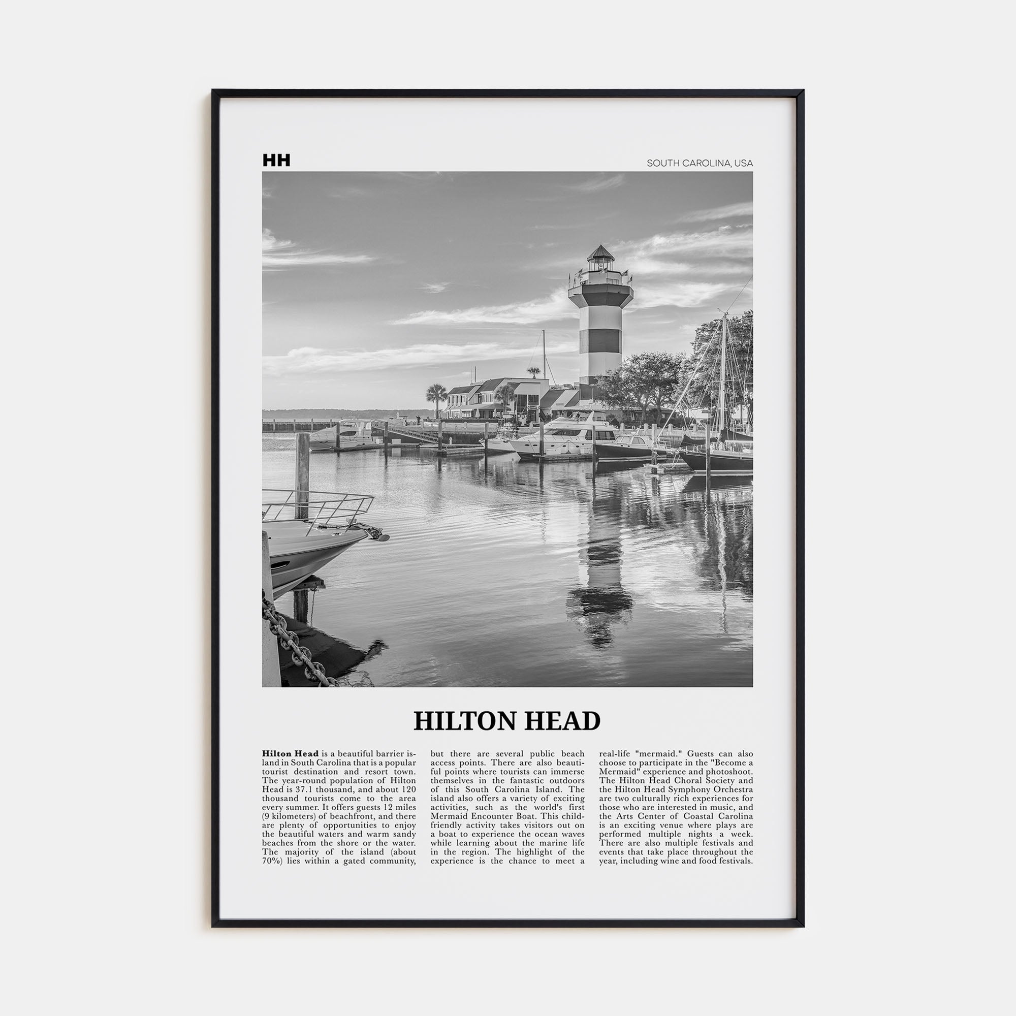 Hilton Head Island Travel B&W Poster