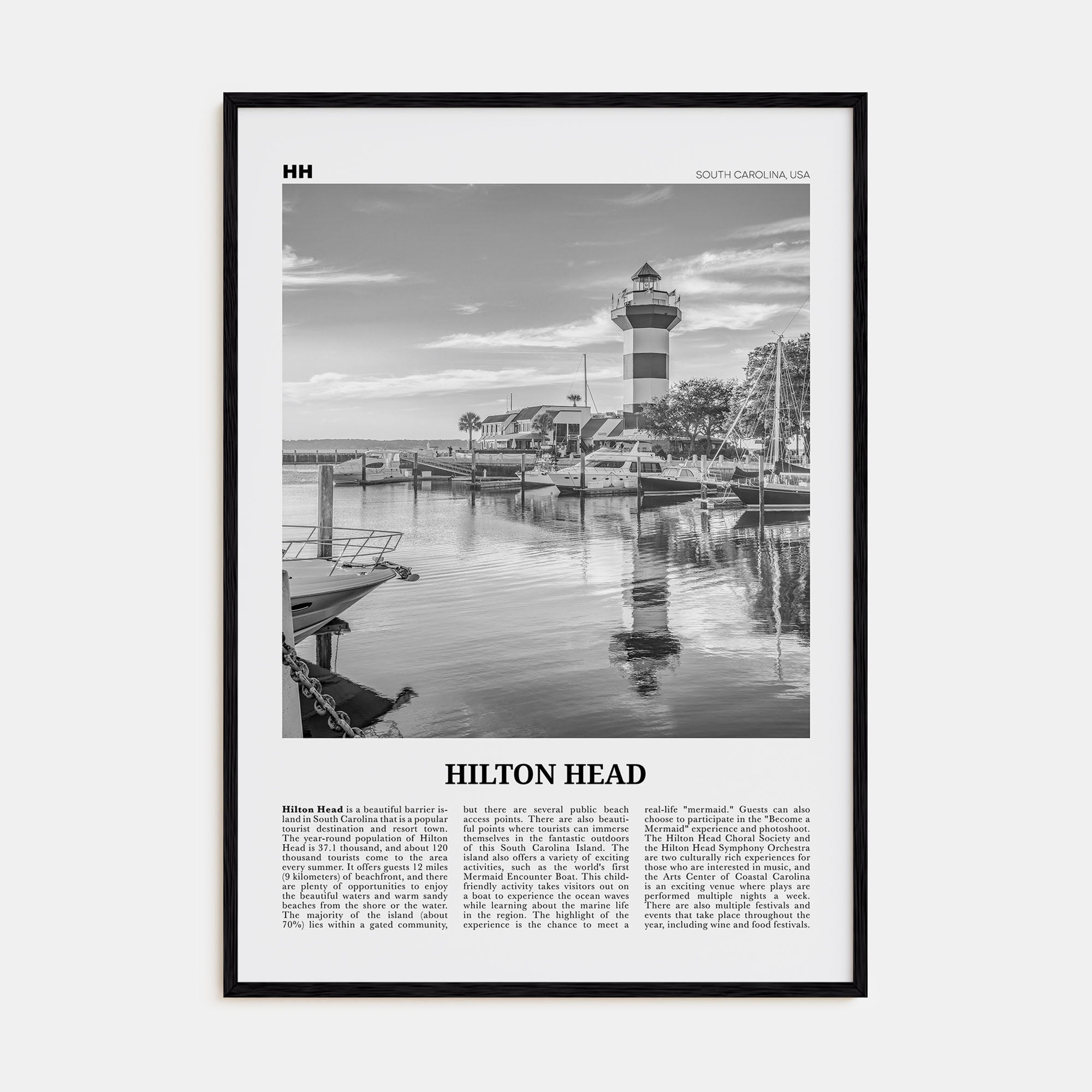 Hilton Head Island Travel B&W Poster
