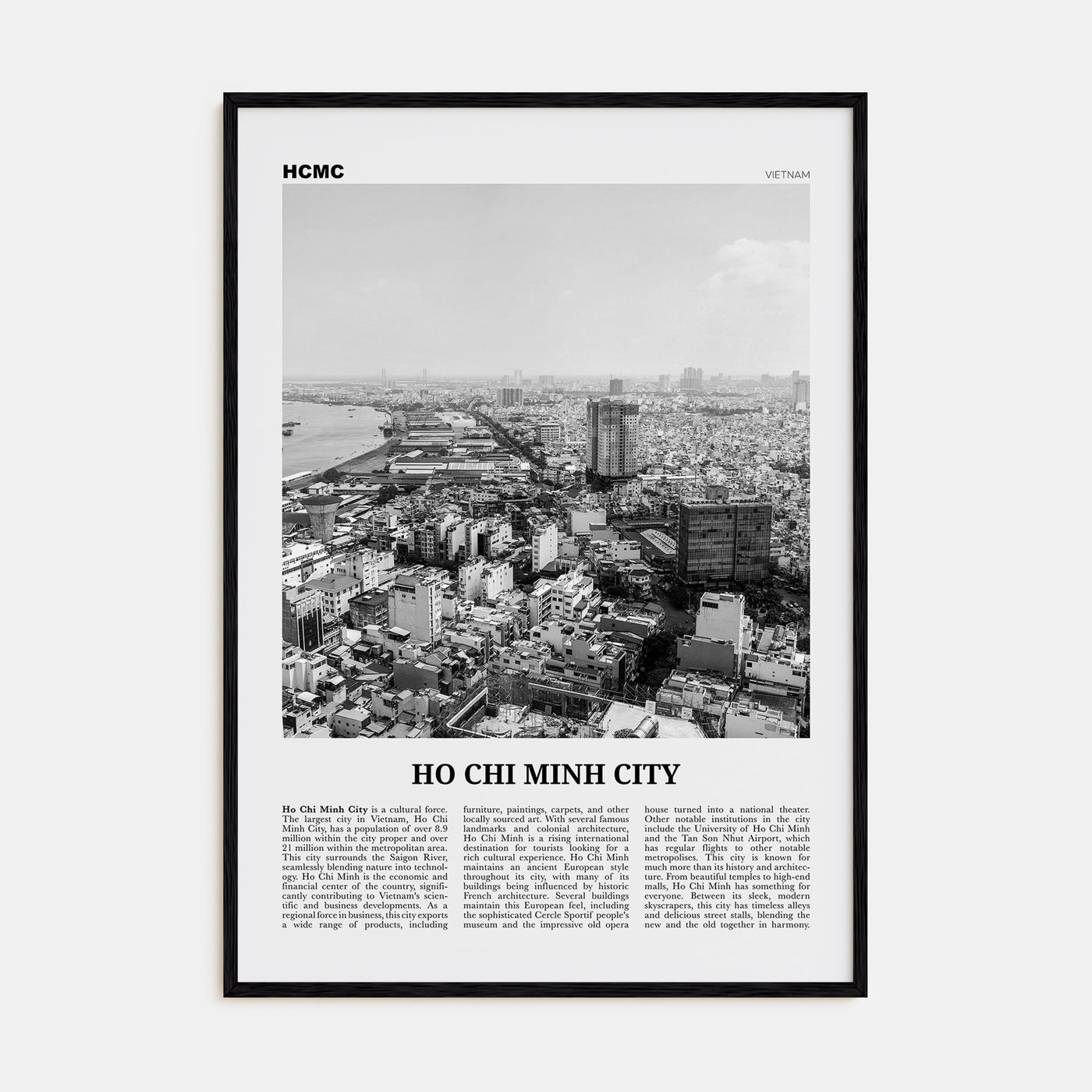 Ho Chi Minh City Travel B&W Poster