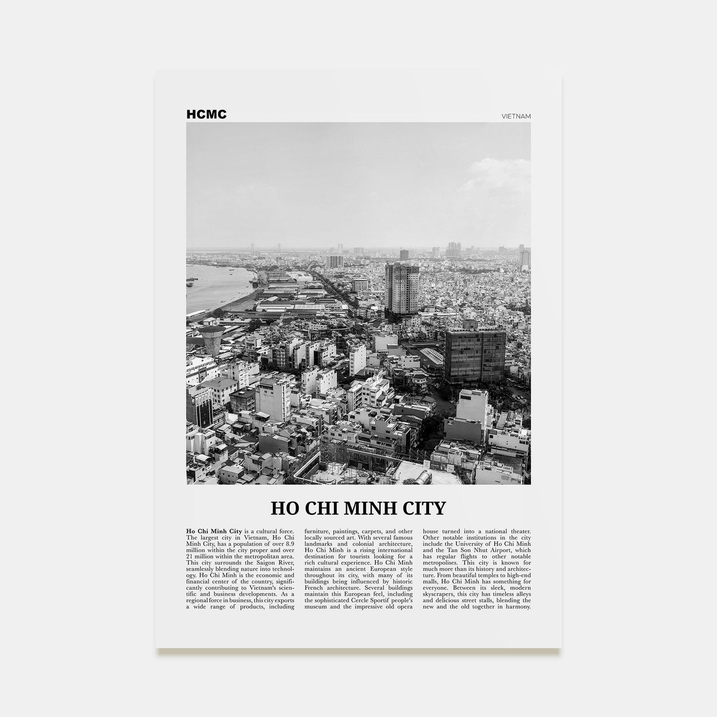 Ho Chi Minh City Travel B&W Poster