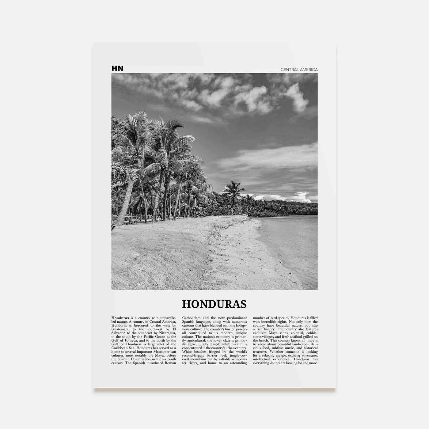 Honduras Travel B&W No 1 Poster