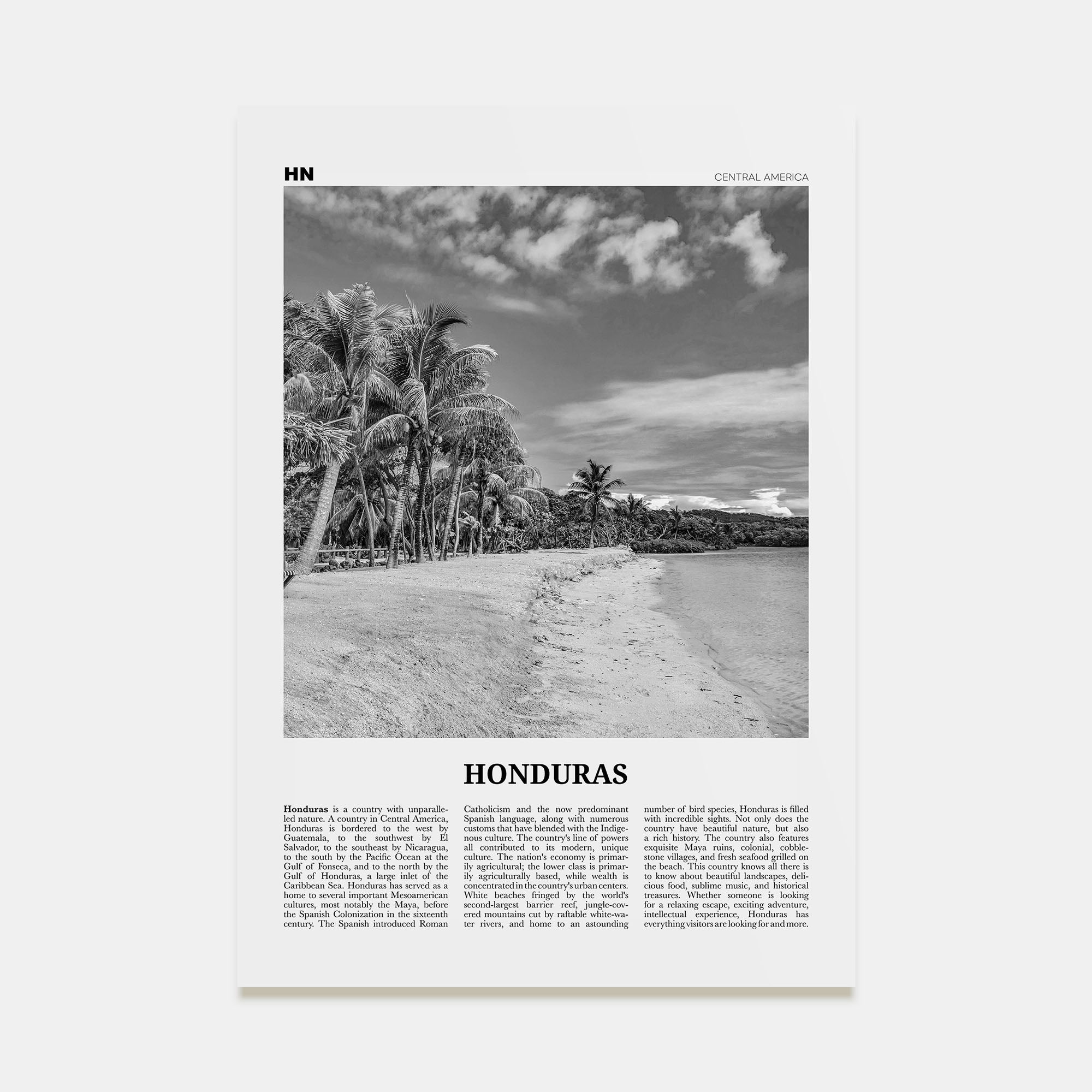 Honduras Travel B&W No 1 Poster