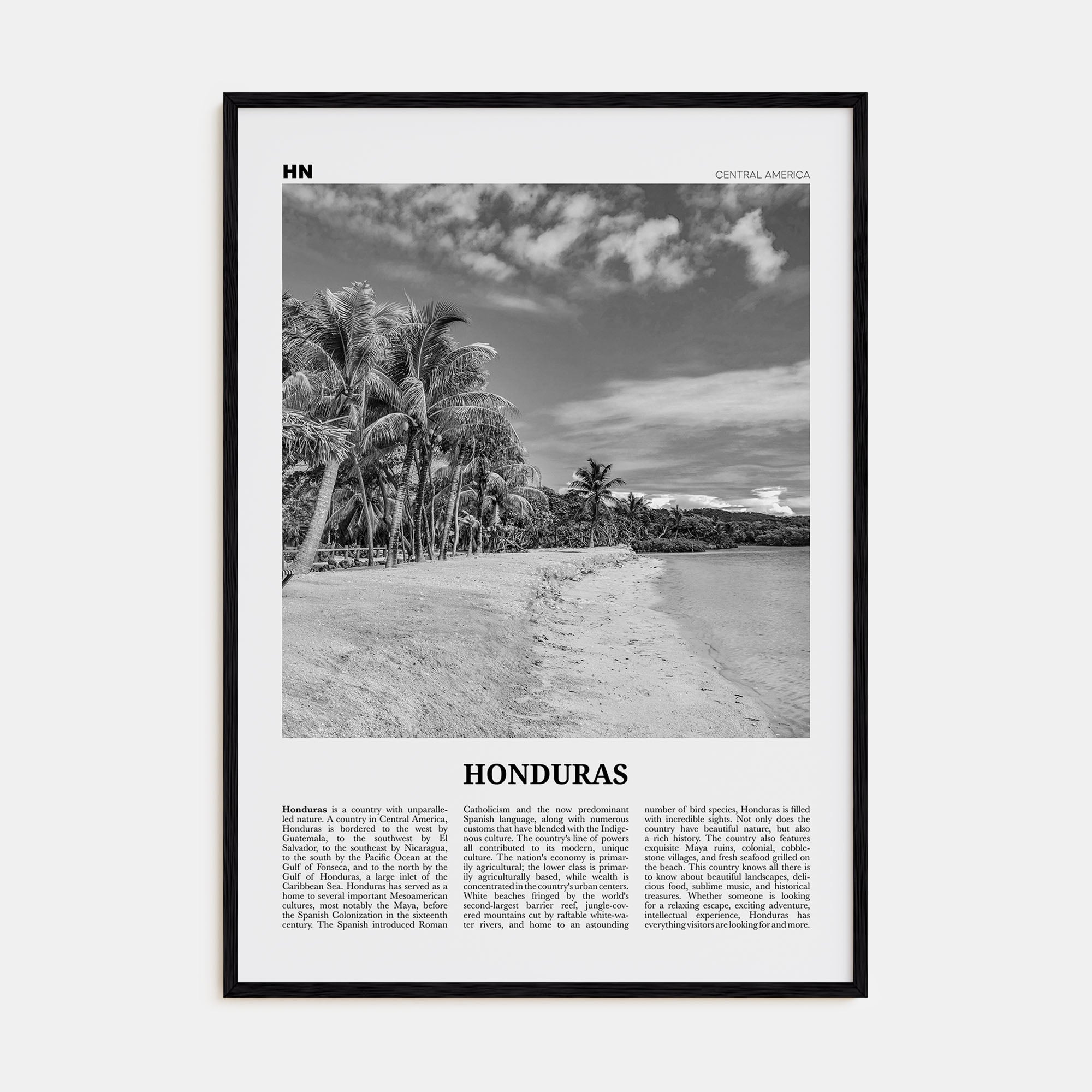 Honduras Travel B&W No 1 Poster