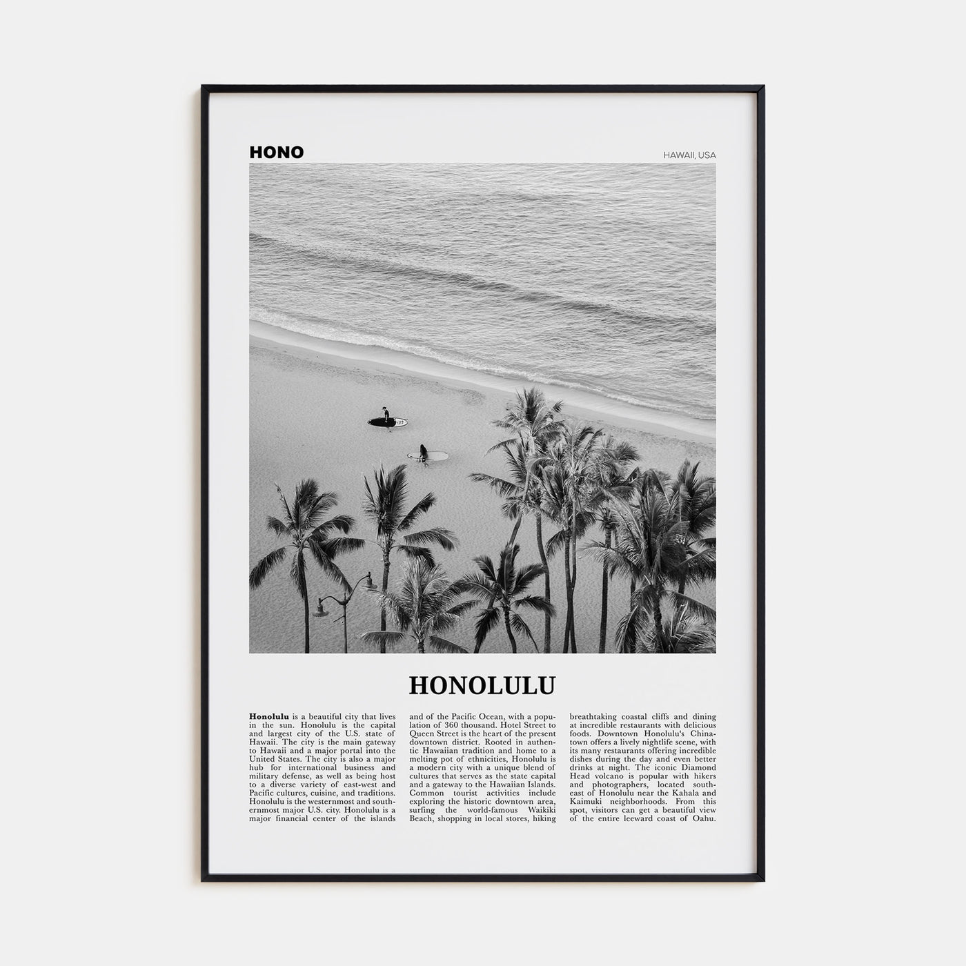 Honolulu Travel B&W No 1 Poster