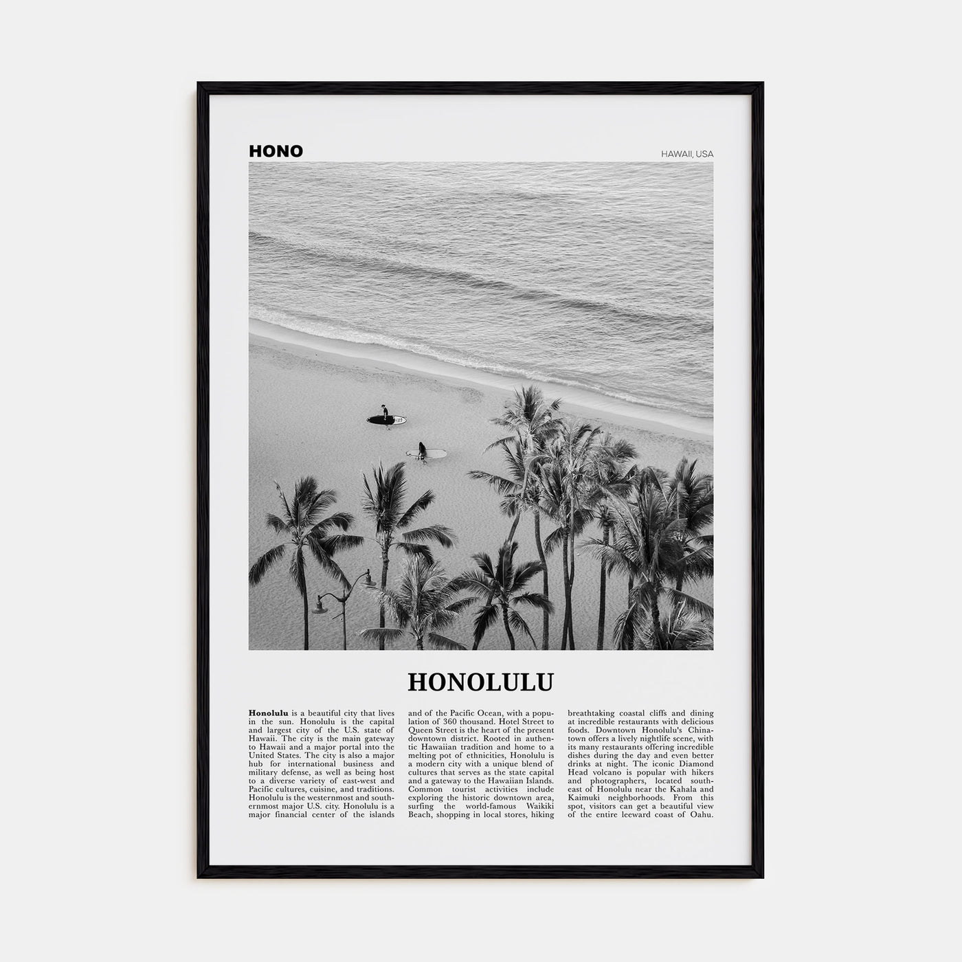 Honolulu Travel B&W No 1 Poster
