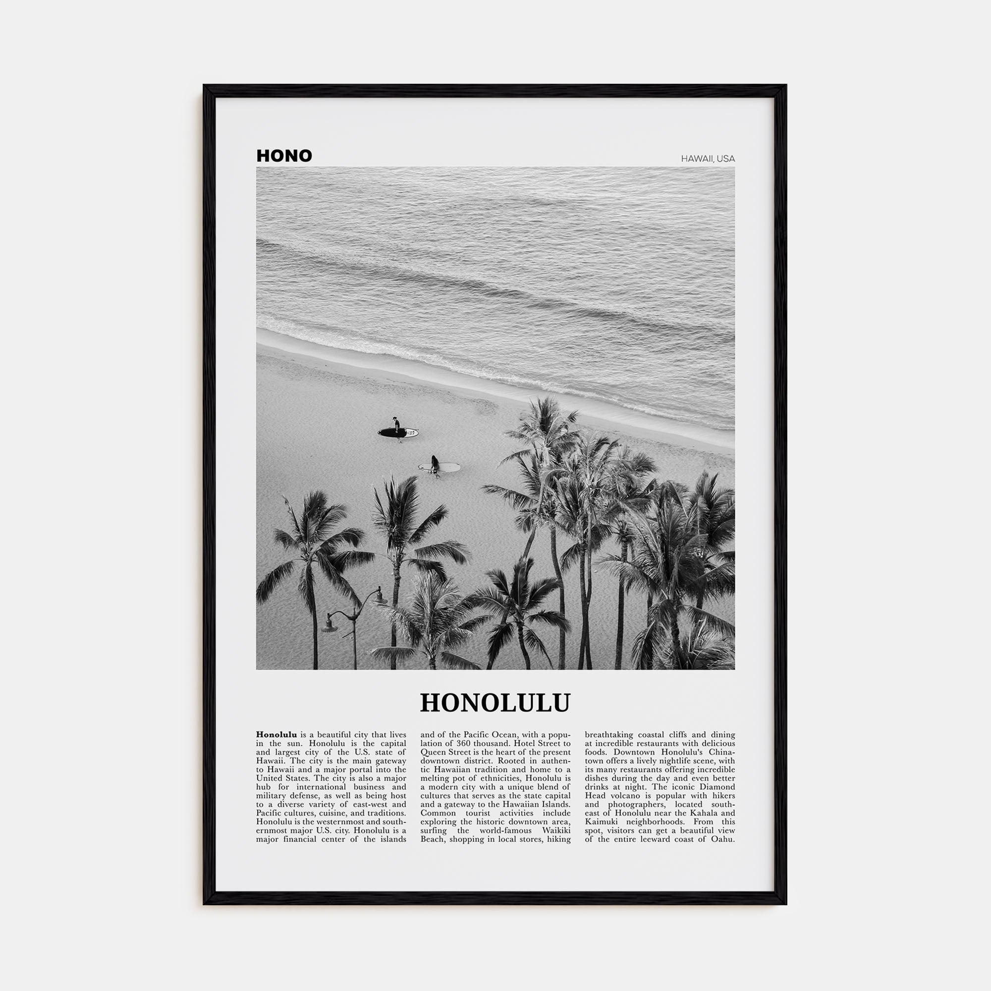 Honolulu Travel B&W No 1 Poster