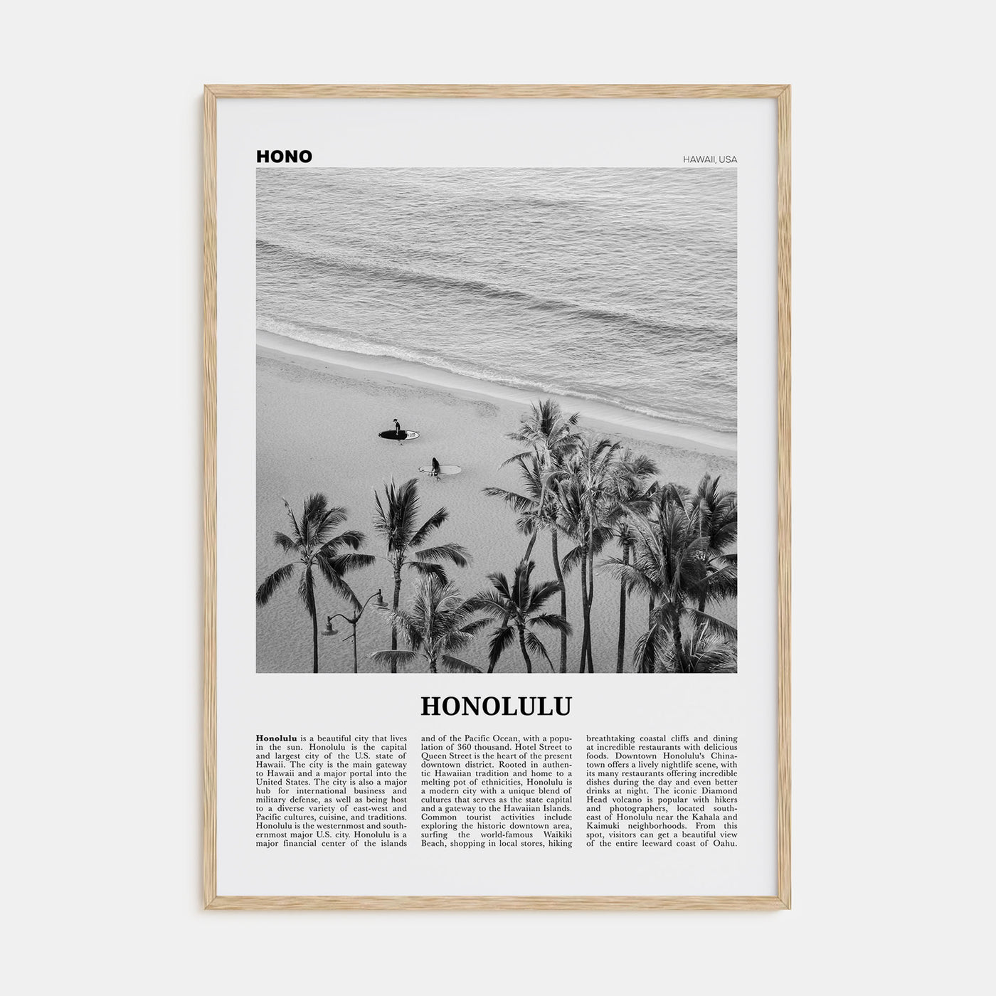 Honolulu Travel B&W No 1 Poster