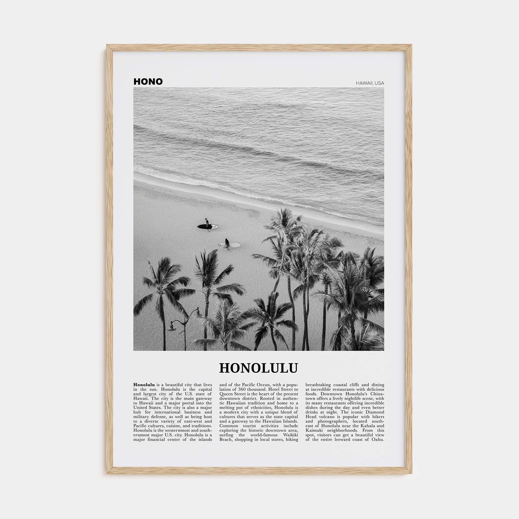 Honolulu Travel B&W No 1 Poster